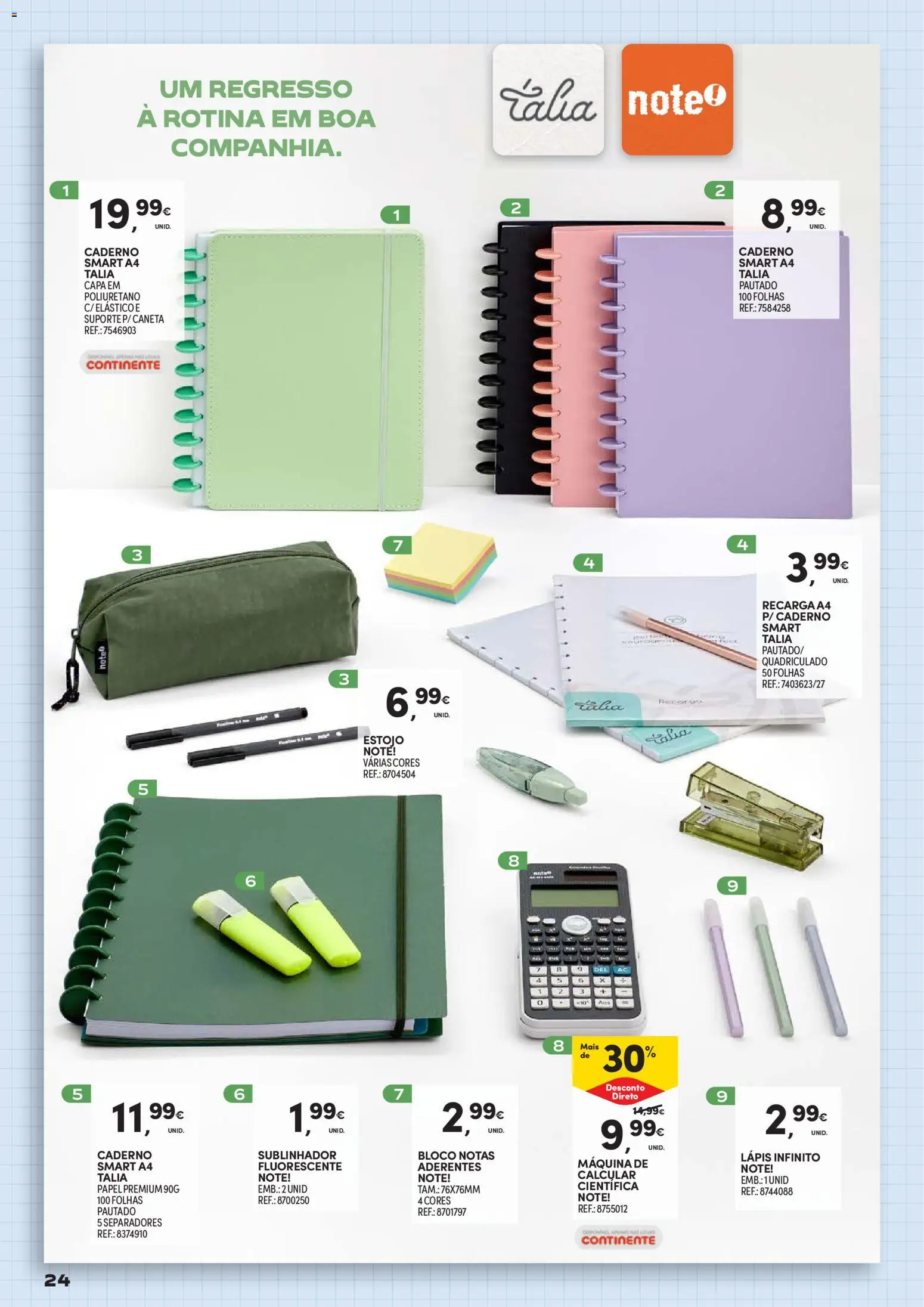 Continente Regresso às Aulas Na escola de toda a gente │ válido de 11/08/2026 | Página: 24 | Produtos: Caderno