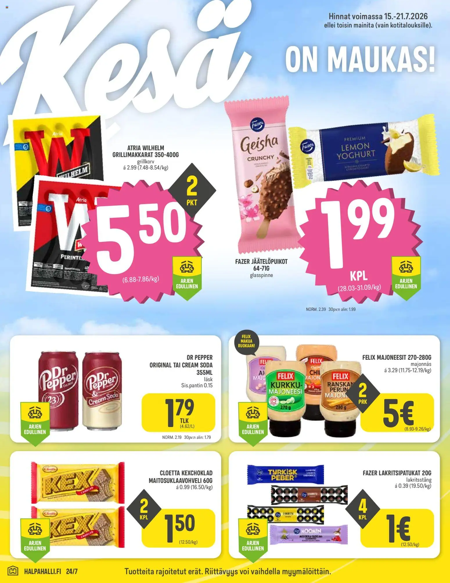 Halpa Halli tarjoukset – voimassa 15/07/2026 alkaen | Sivu: 4 | Tuotteet: Majoneesi, Voi, Peruna, Kurkku