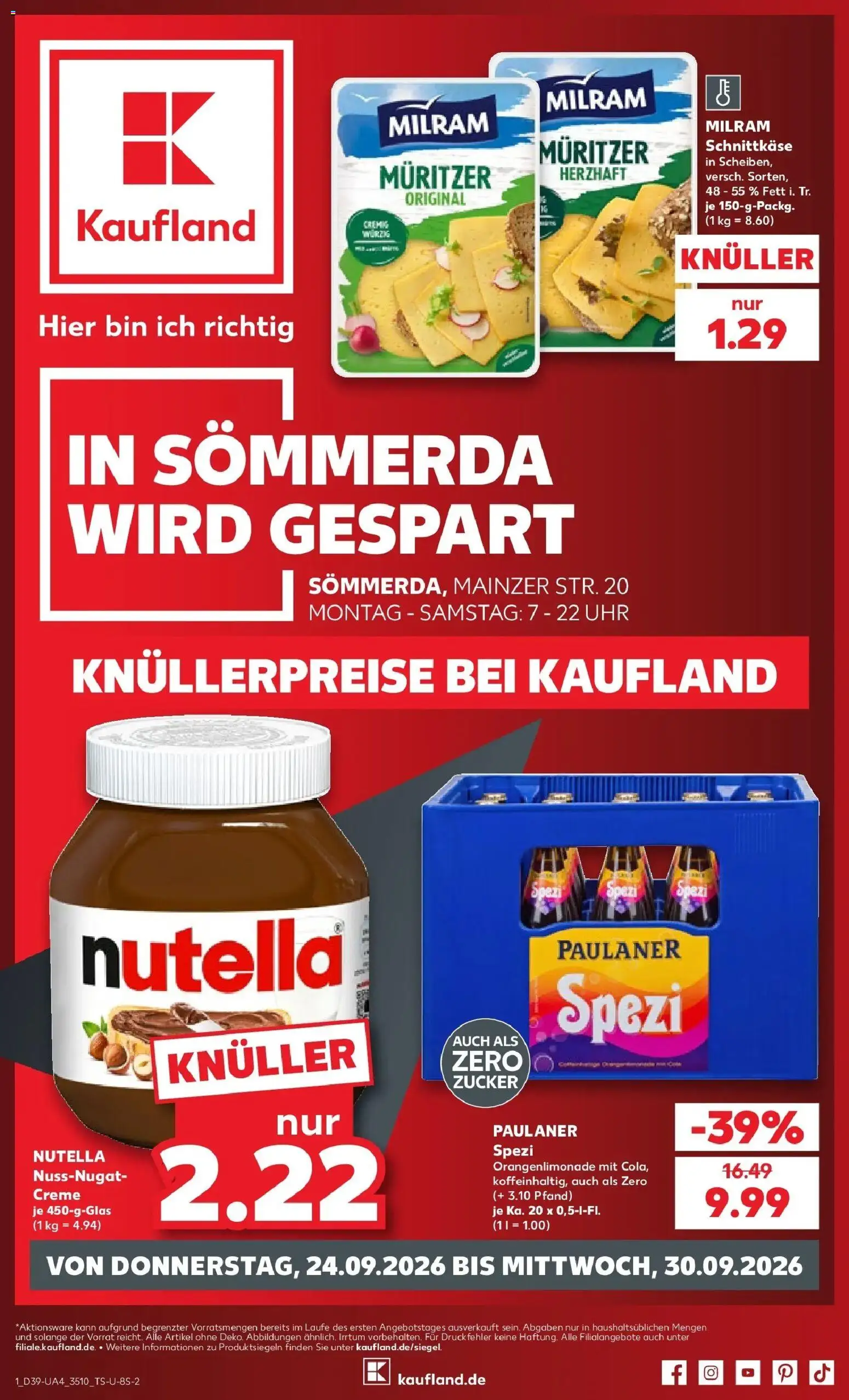 Prospekt Kaufland ab 21.09.2026 » Angebote Online zum Blättern | Seite: 4 | Produkte: Paulaner spezi, Creme, Nutella, Milram