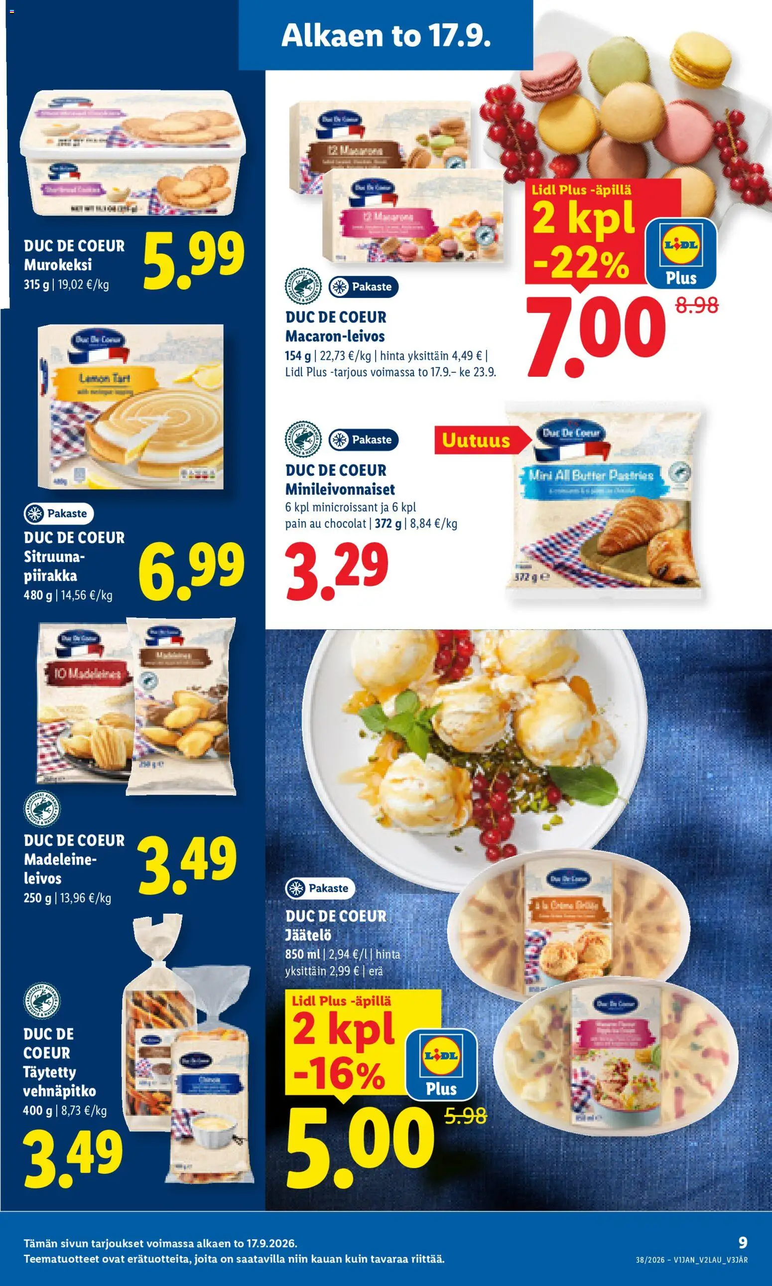 Lidl tarjoukset - Tampere – voimassa 17/09/2026 alkaen | Sivu: 9 | Tuotteet: Piirakka, Jäätelö