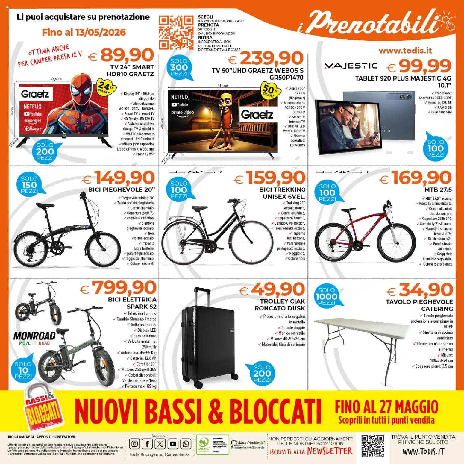 Volantino Todis del 04.05.2026 | Pagina: 24 | Prodotti: smart TV, TV, Video, Bici elettrica