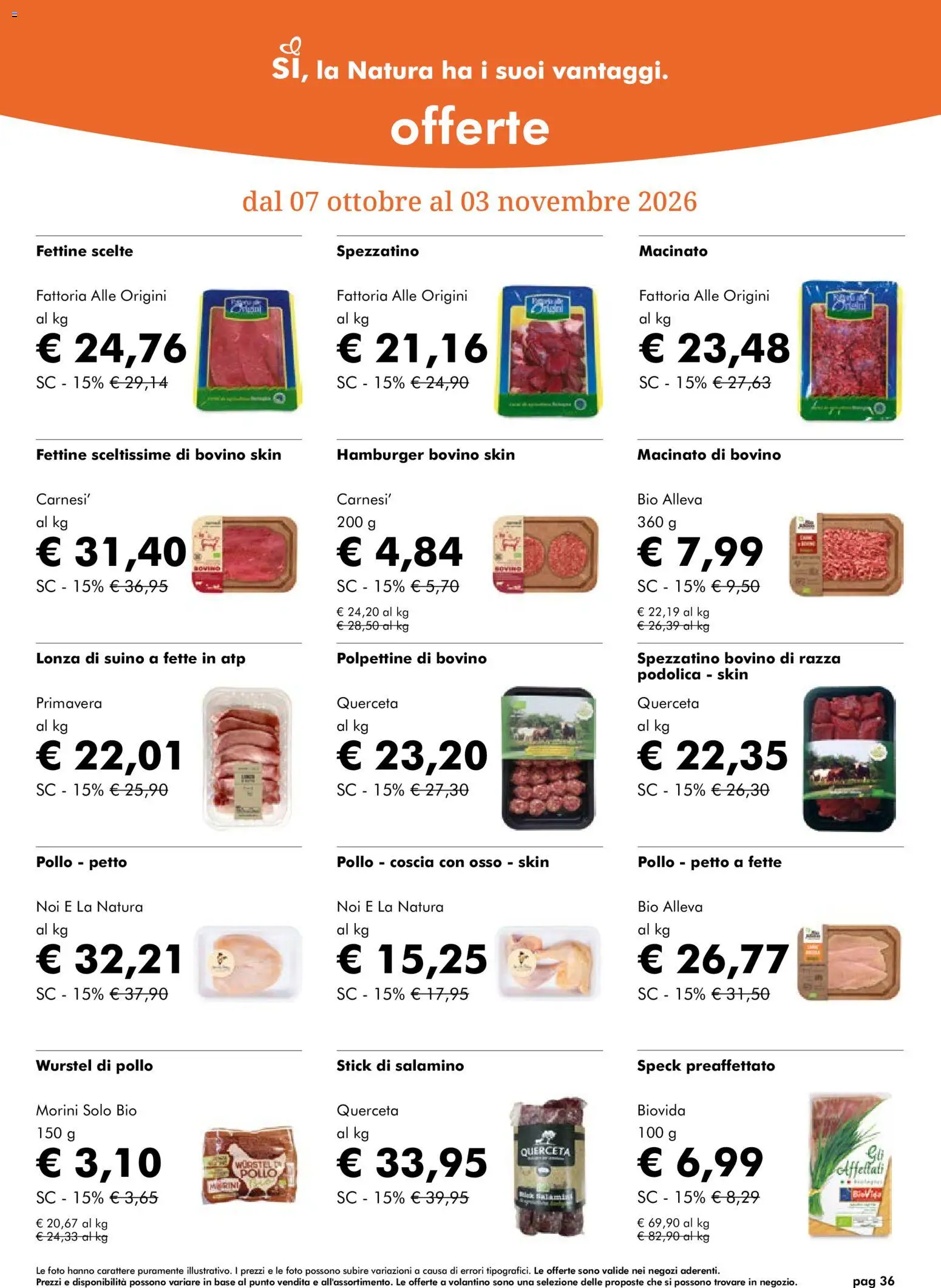 Volantino Natura Sì del 07/10/2026 | Pagina: 36 | Prodotti: Pollo, Suino, Hamburger, Macinato