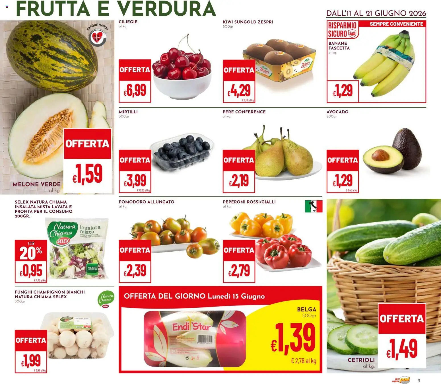 Volantino Pan del 11.06.2026 | Pagina: 9 | Prodotti: Peperoni, Cetrioli, Avocado, Mirtilli
