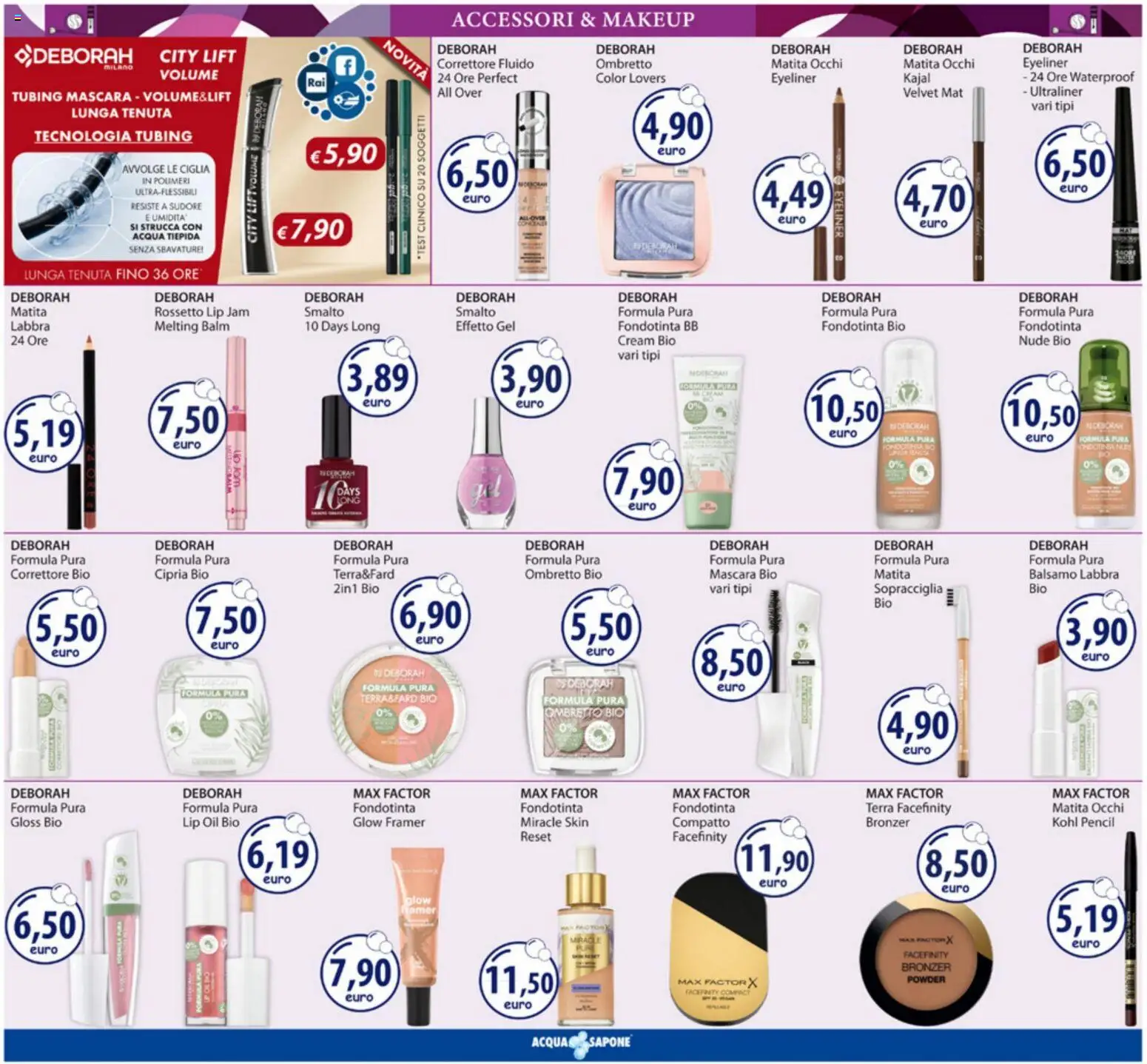 Volantino Acqua e Sapone del 18.05.2026 | Pagina: 4 | Prodotti: Mascara, Rossetto, Balsamo, Sapone