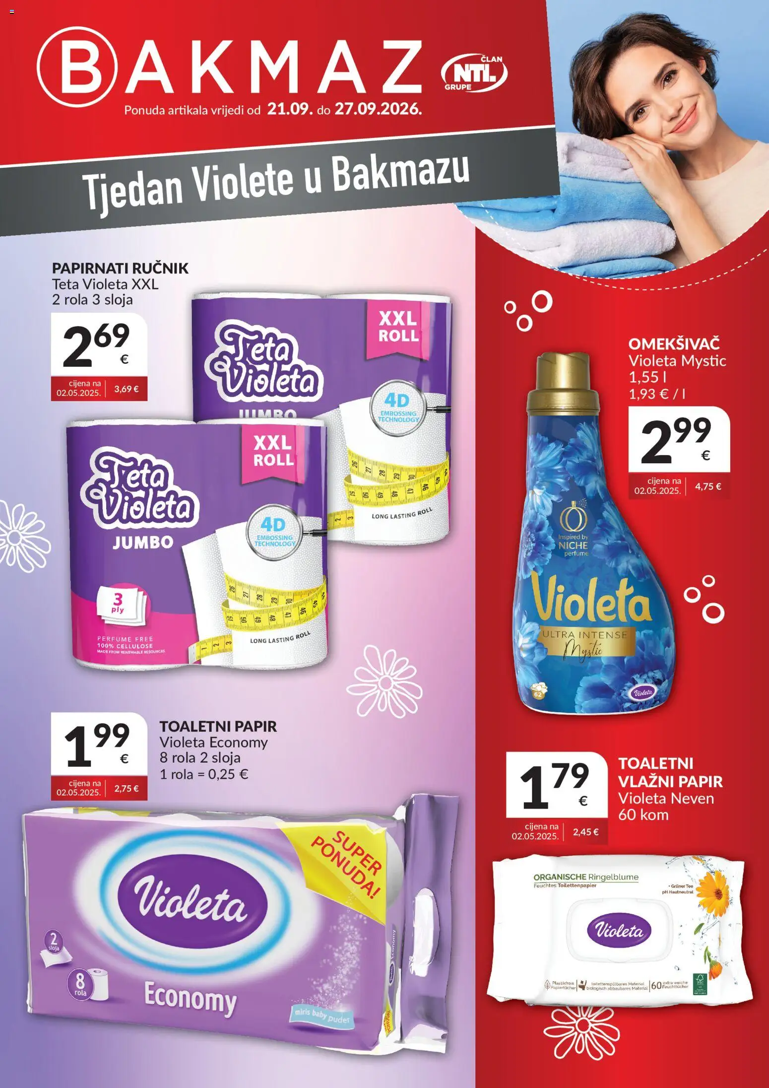 Bakmaz katalog | vrijedi od 21.09.2026 | Stranica: 1 | Proizvodi: Miris, Puder, Omekšivač, Ručnik