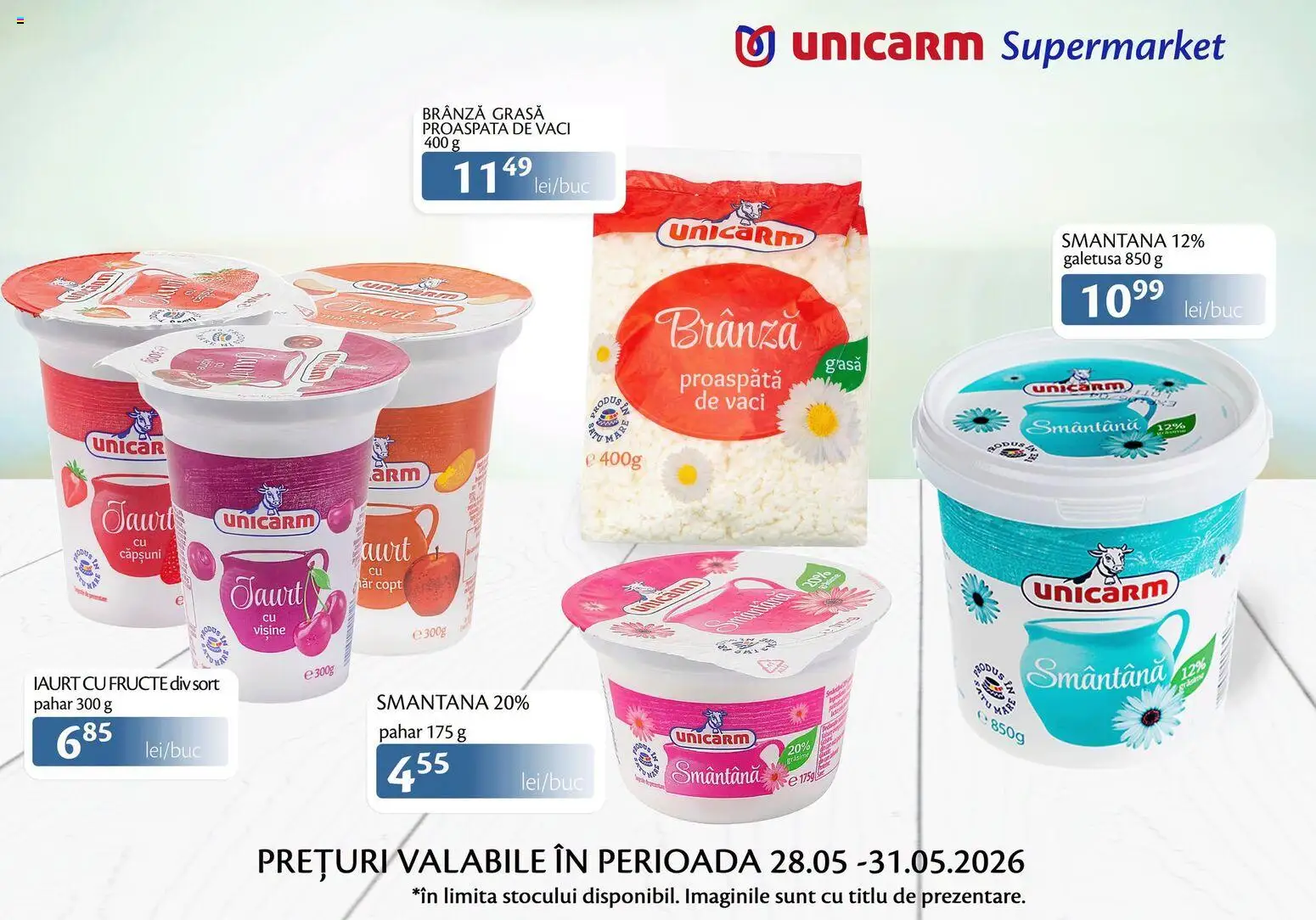 Noul catalog Unicarm – valabil de la 28.05.2026 | Pagină: 3 | Produse: Brânză, Iaurt, Căpșuni, Fructe