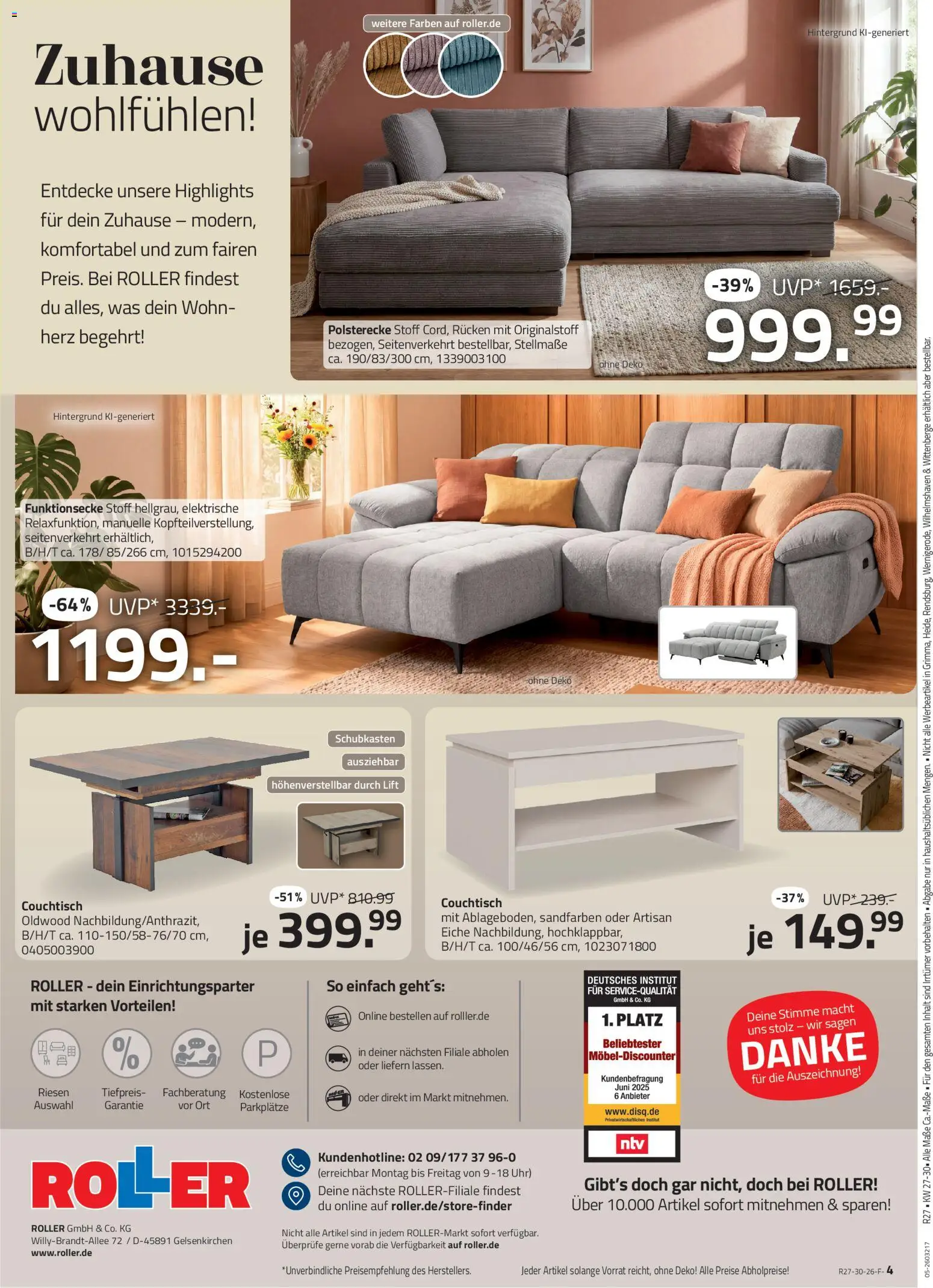 Roller Wohnzimmer Katalog – gültig ab 28.06.2026 | Seite: 4 | Produkte: Couchtisch, Uhr