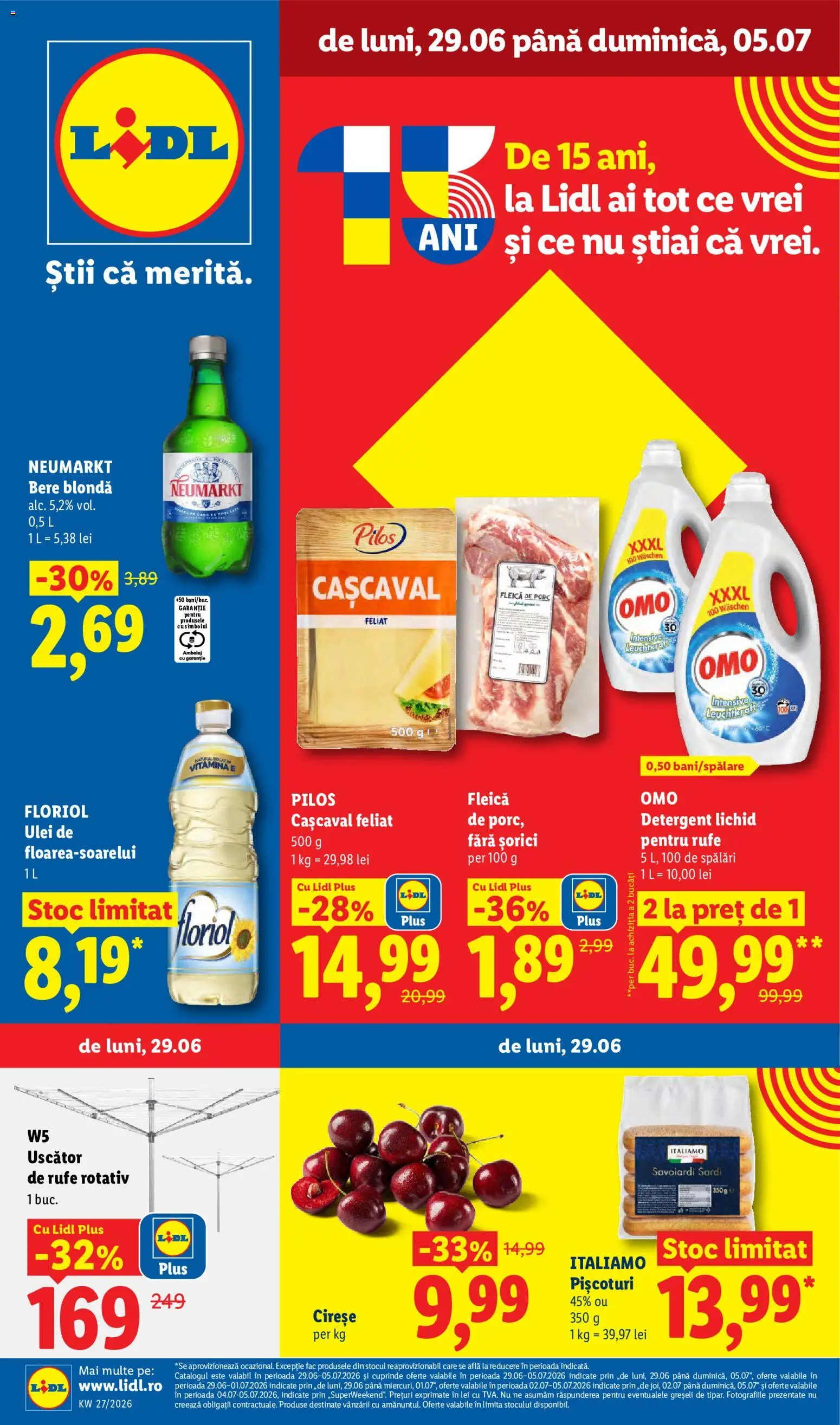 Noul catalog Lidl – valabil de la 29.06.2026 | Pagină: 1 | Produse: Cașcaval, Bere, Detergent, Cireșe