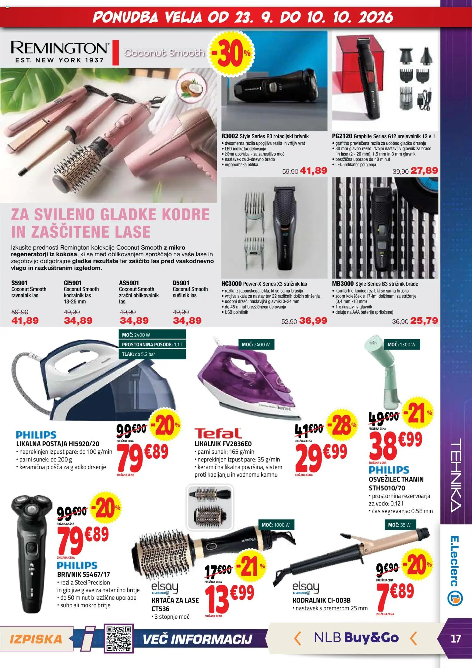 Novi E.leclerc katalog ponudbe – veljaven od 23.09.2026 | Stran: 17 | Izdelki: Kodralnik, Krtaca, Polnilnik, Strižnik