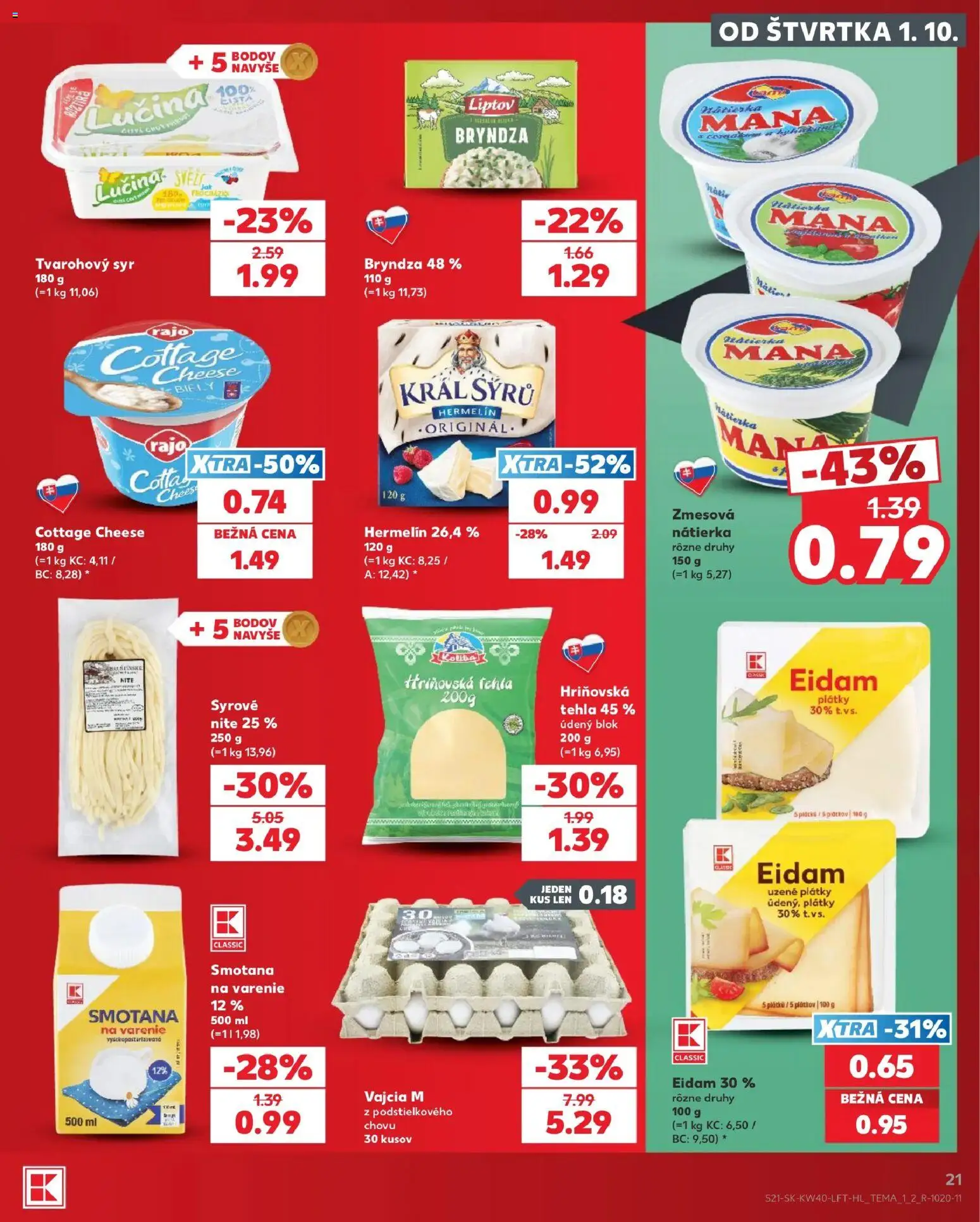 Nové Kaufland akcie – leták je platný od 01.10.2026 | Strana: 21 | Produkty: Vajcia, Smotana, Eidam, Hermelín