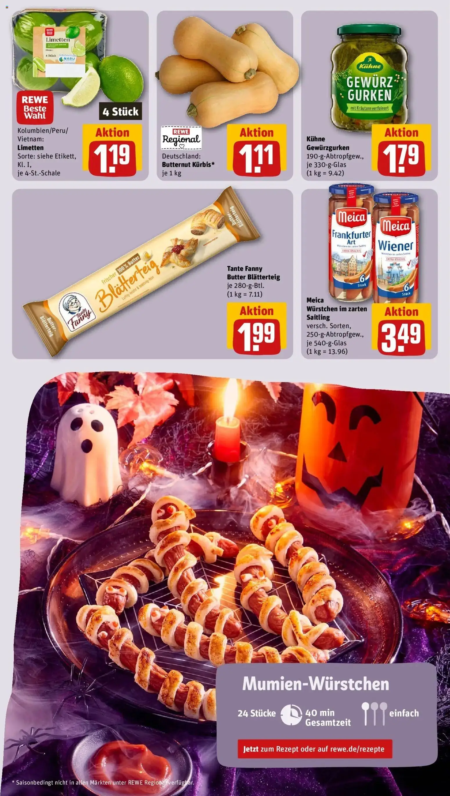 REWE Prospekt ab 26.10.2026 zum Blättern » Angebote | Seite: 5 | Produkte: Butter, Limetten, Meica, Gurken