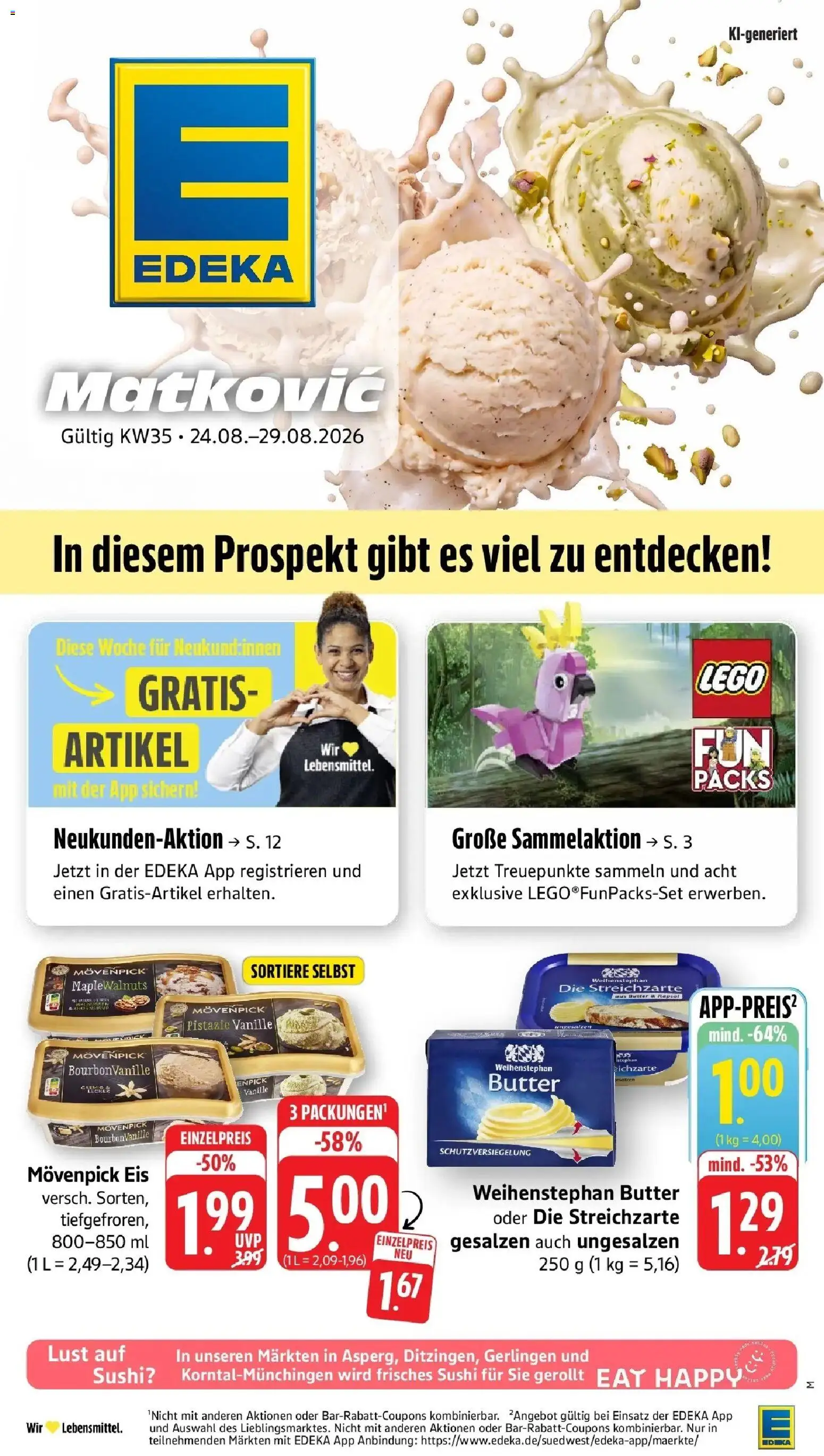 Edeka Prospekt Möglingen (ab 24.08.2026) » Angebote Online | Seite: 1 | Produkte: Butter, Weihenstephan butter, Vanille, Eis