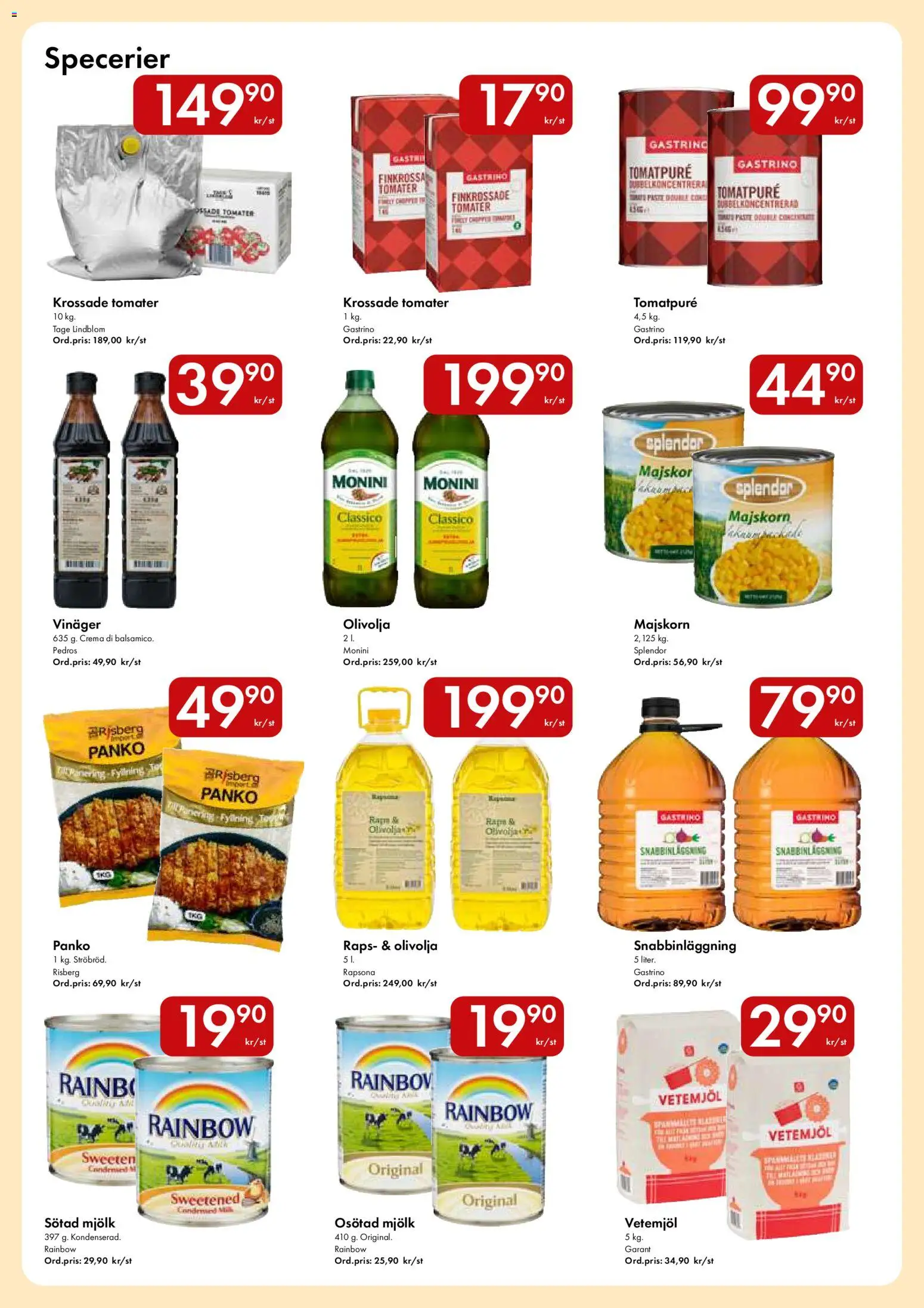 Snabbgross reklamblad aktuell från 15.06.2026 | Sida: 9 | Produkter: Krossade tomater, Tomatpure, Mjölk, Olivolja