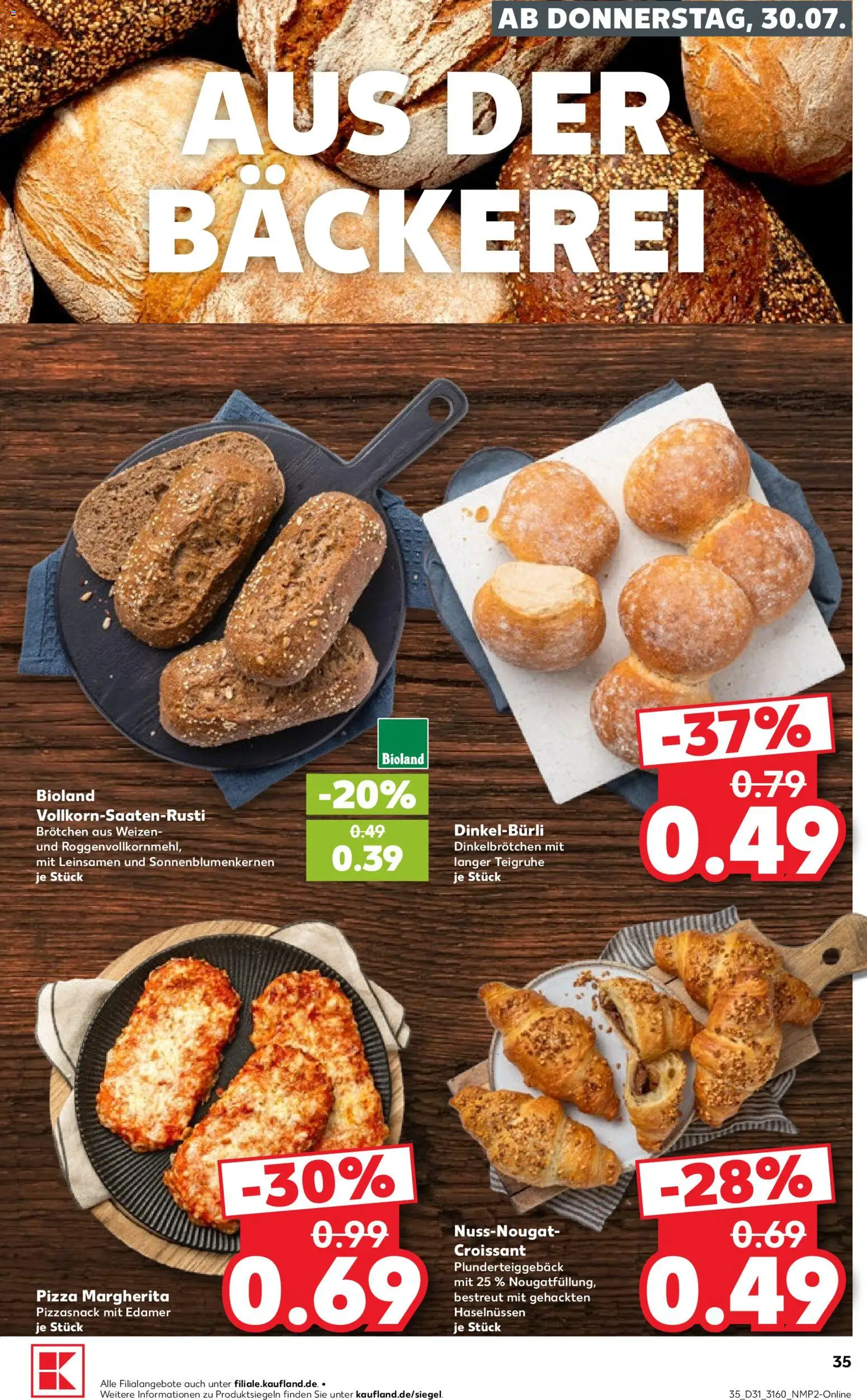 Kaufland Prospekt Rostock – gültig ab 30.07.2026 | Seite: 35 | Produkte: Bäckerei, Croissant, Edamer, Pizza