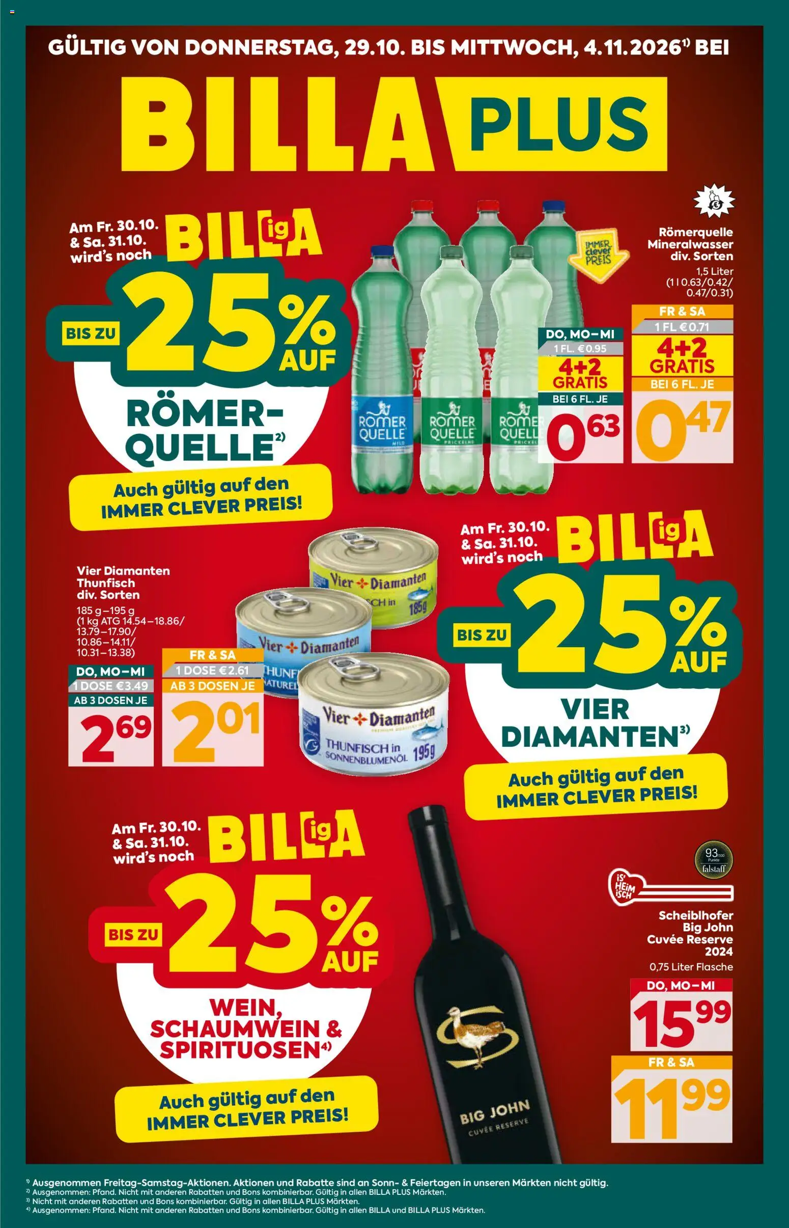 Billa Plus Flugblatt gültig ab 29.10.2026 | Seite: 1 | Produkte: Mineralwasser