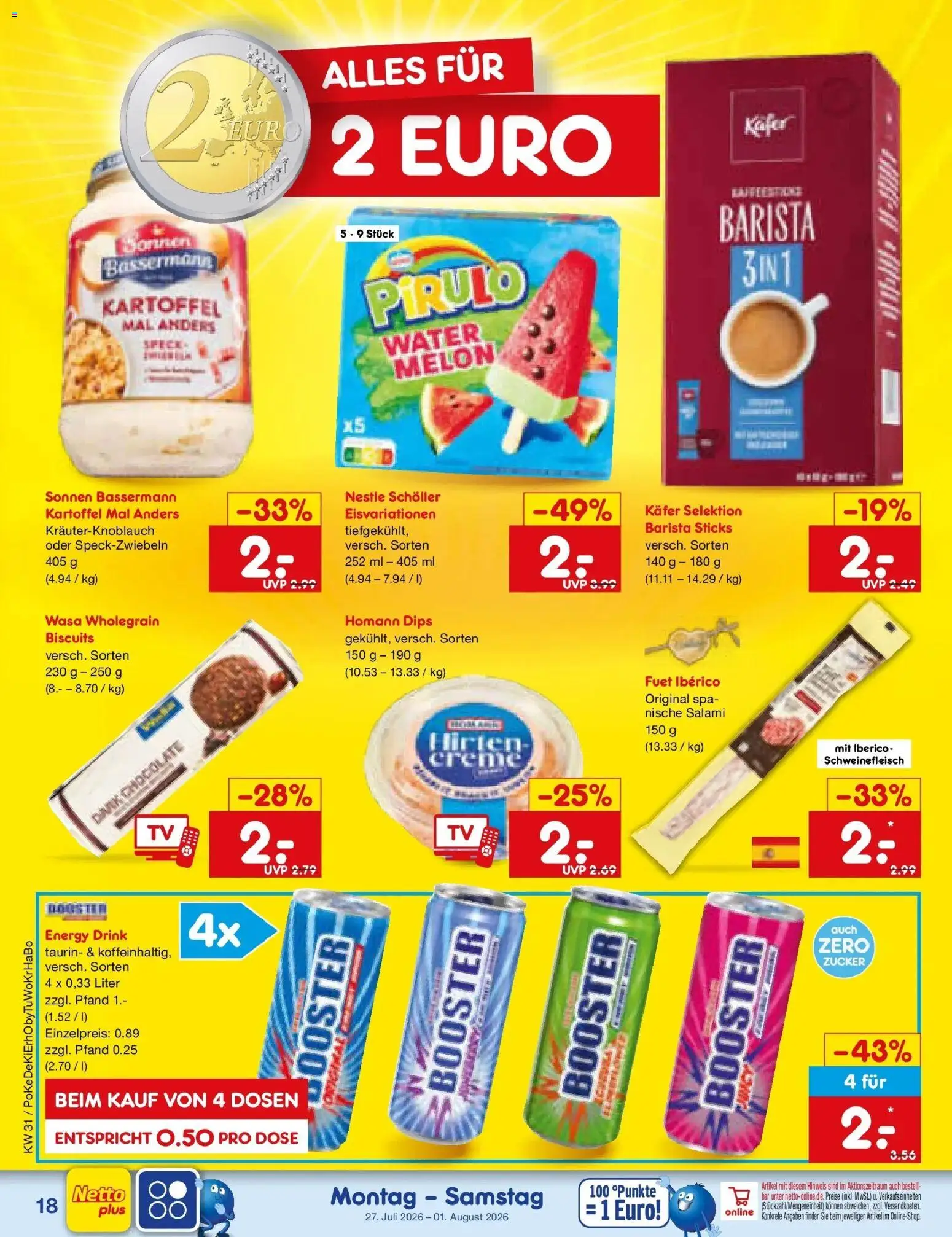 Netto Marken-Discount Prospekt Baesweiler – gültig ab 27.07.2026 | Seite: 28 | Produkte: Energy, Zucker, Salami, Schweinefleisch