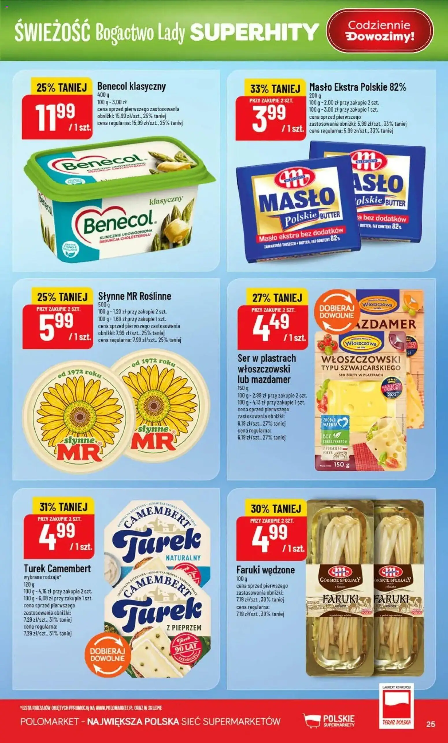 Nowa POLOmarket gazetka od jutra 12.08.2026 | Strona: 25 | Produkty: Ser w plastrach, Masło Polskie, Camembert, Ser