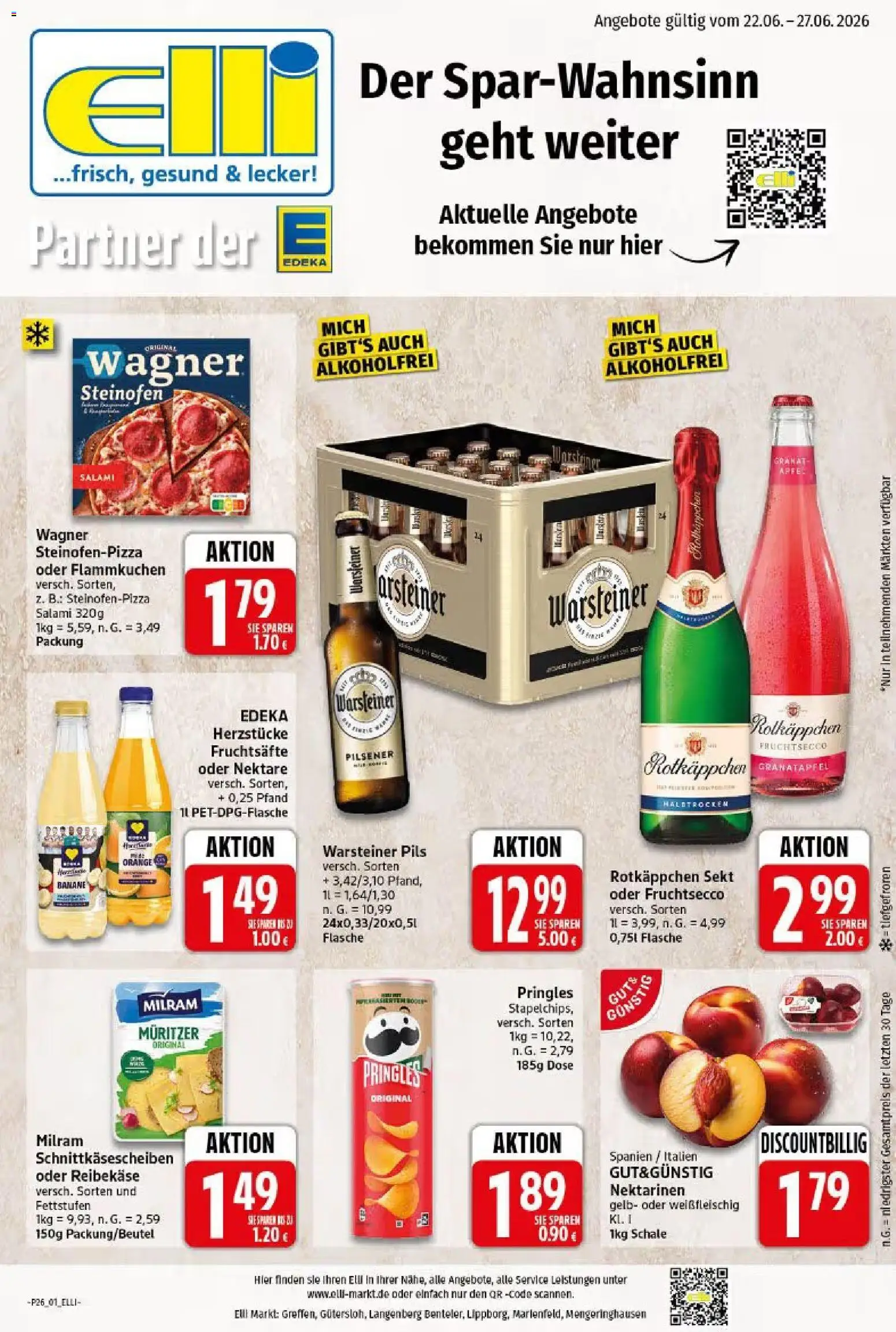 Elli Markt Prospekt Langenberg – gültig ab 22.06.2026 | Seite: 1 | Produkte: Sekt, Pils, Milram, Reibekase