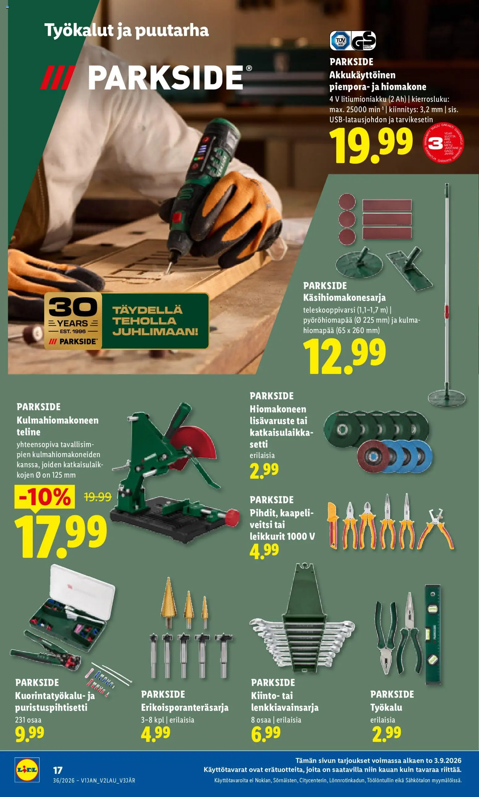 Lidl tarjoukset - Tampere – voimassa 03/09/2026 alkaen | Sivu: 4 | Tuotteet: Hiomakone, Veitsi, Kaapeli