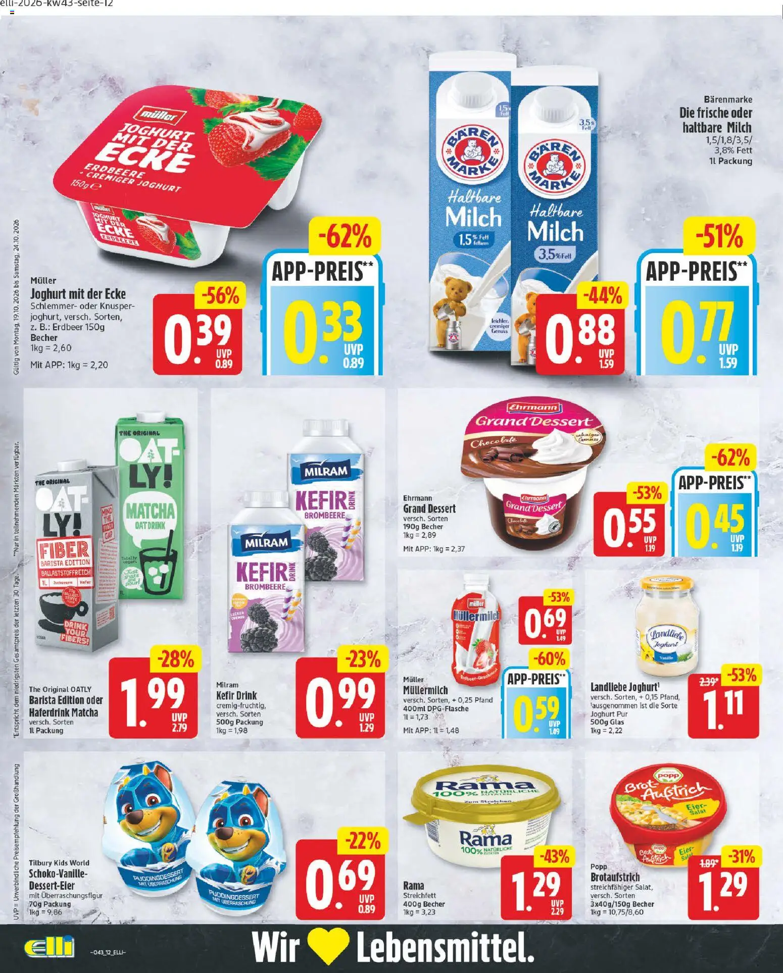 Elli Markt Prospekt Gütersloh – gültig ab 19.10.2026 | Seite: 12 | Produkte: Rama, Joghurt, Eier, Müllermilch