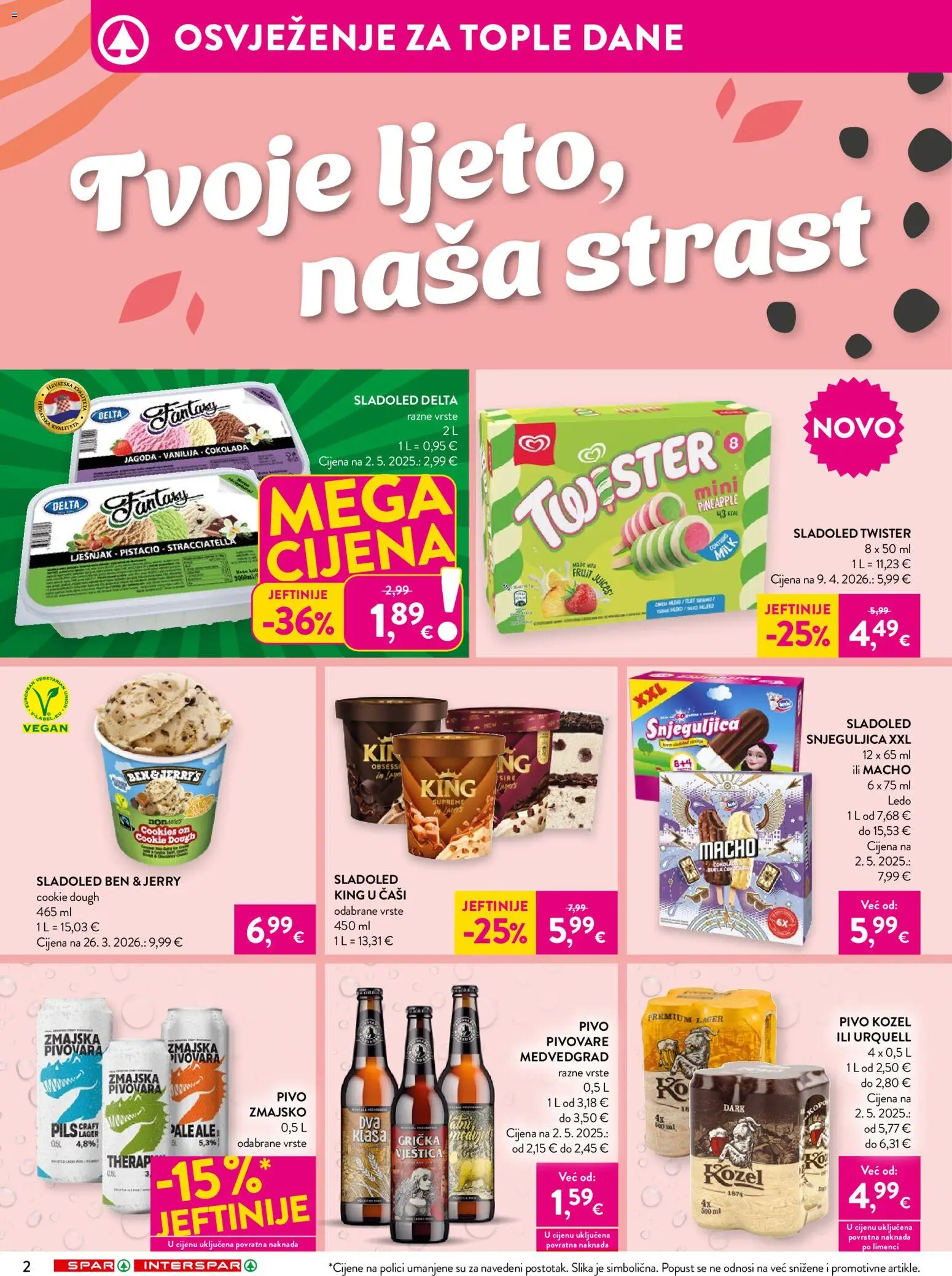 Spar katalog | vrijedi od 17.06.2026 | Stranica: 2 | Proizvodi: Pivo, Ledo, Lješnjak, Sladoled