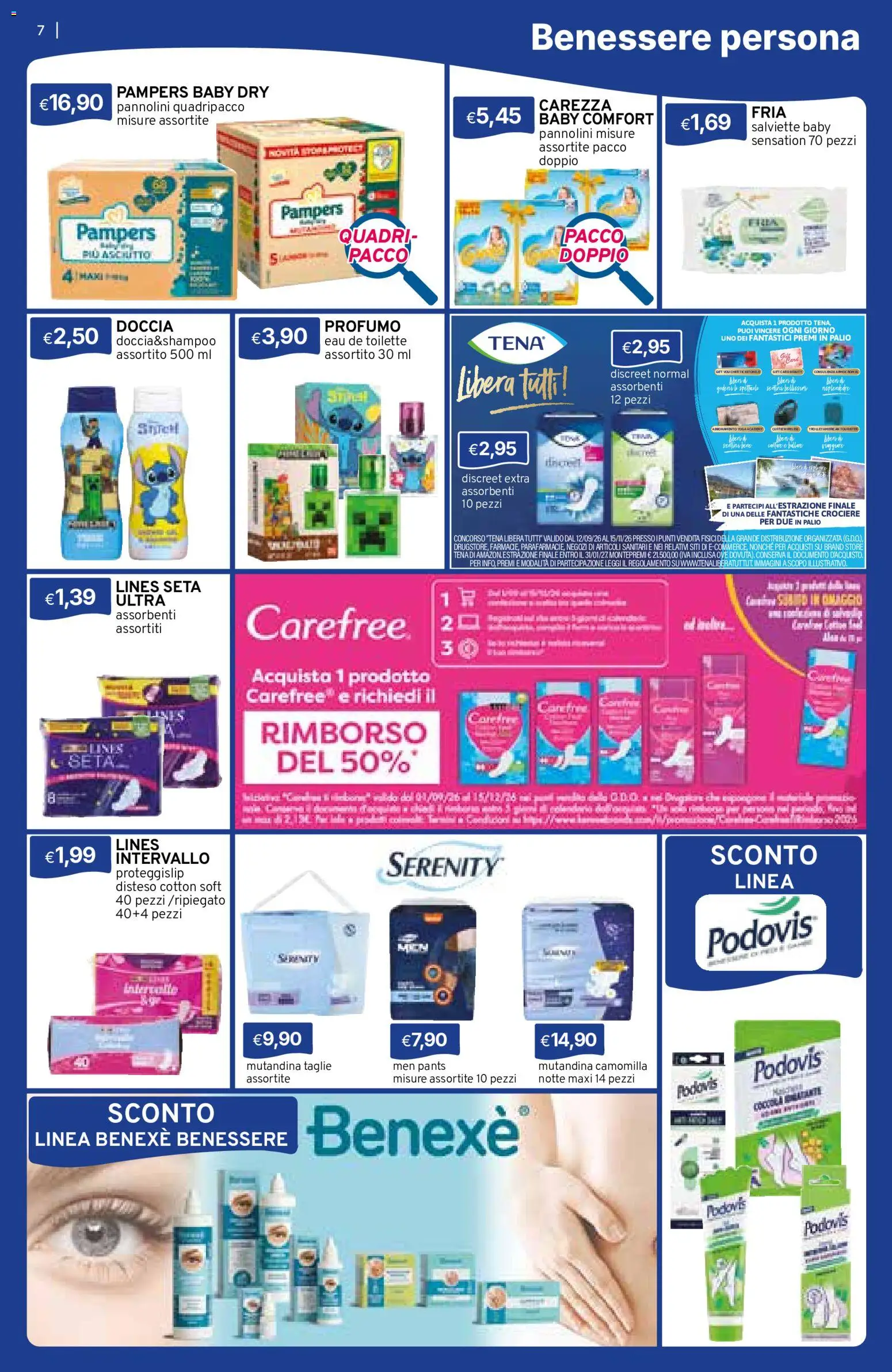 Volantino Sirene Blu del 01/10/2026 | Pagina: 7 | Prodotti: Pannolini, Assorbenti, Doccia, Profumo
