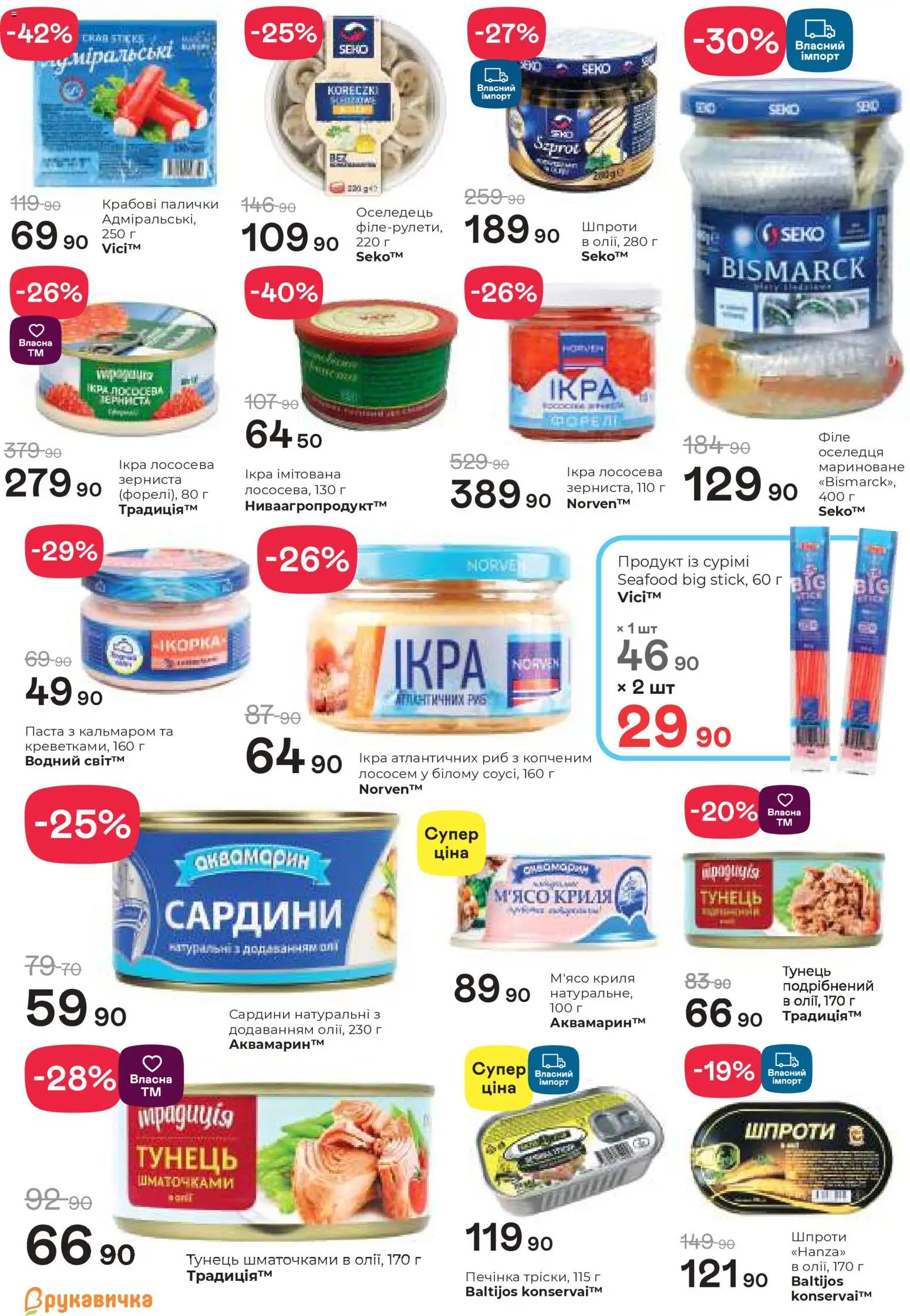 Рукавичка Kаталог - дійснийкції з 02.04.2026 | Сторінка: 6 | Товари: Тунець, Оселедець, Шпроти, Сардини