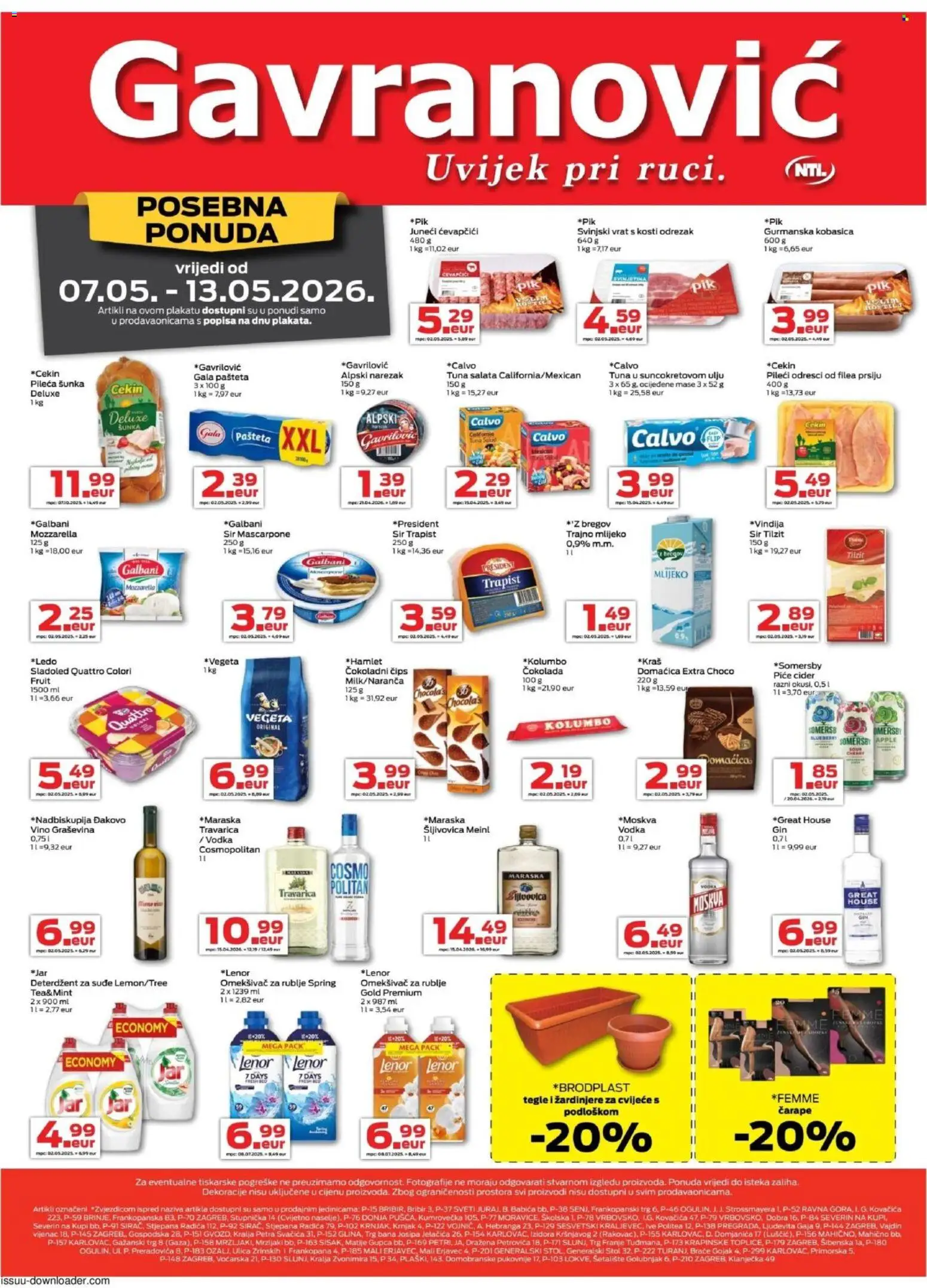 Gavranović katalog | vrijedi od 07.05.2026 | Stranica: 3 | Proizvodi: Svinjetina, Salata, Somersby, Lenor