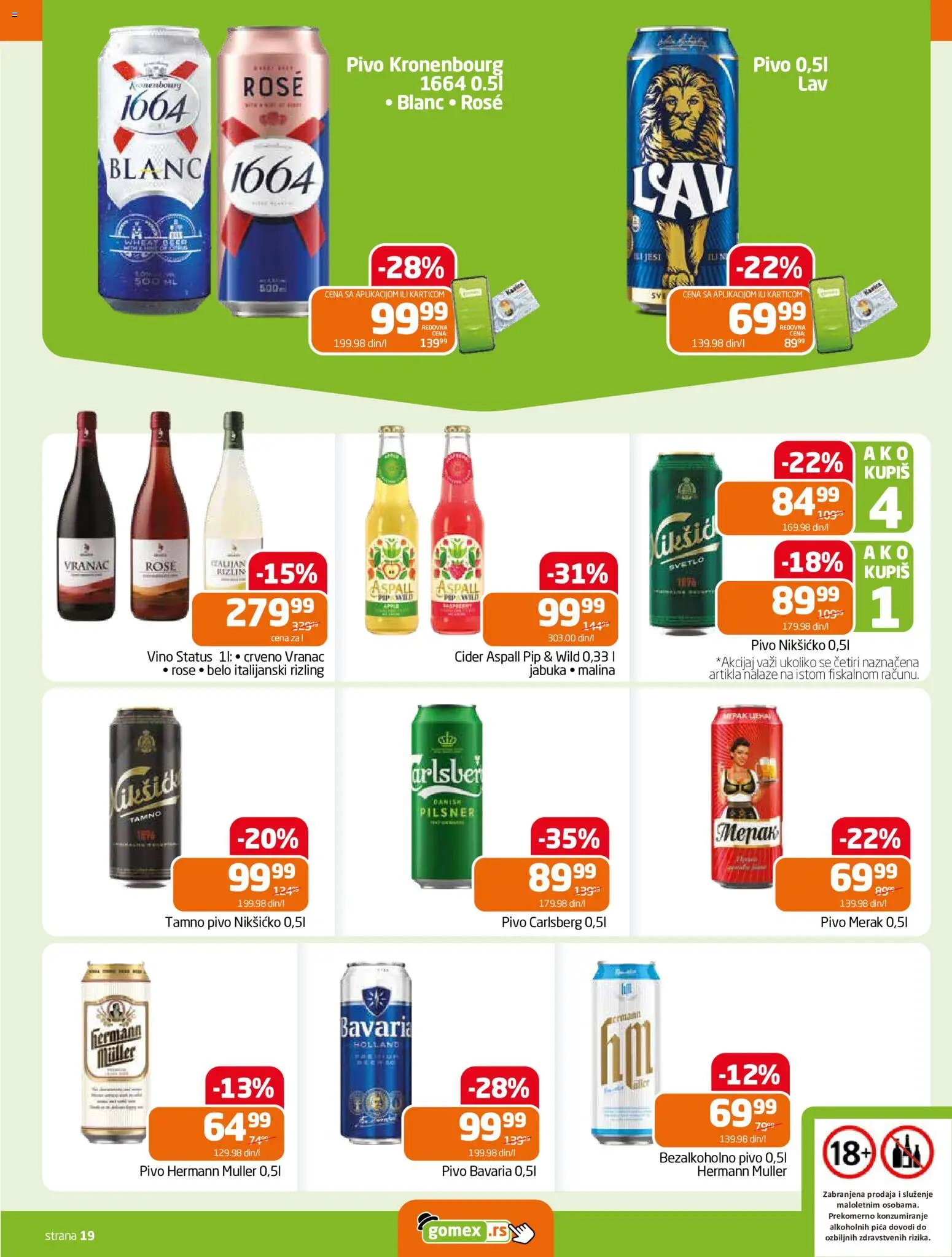 Gomex katalog - važi od 10.06.2026 | Strana: 19 | Proizvode: Pica, Vino, Pivo, Carlsberg