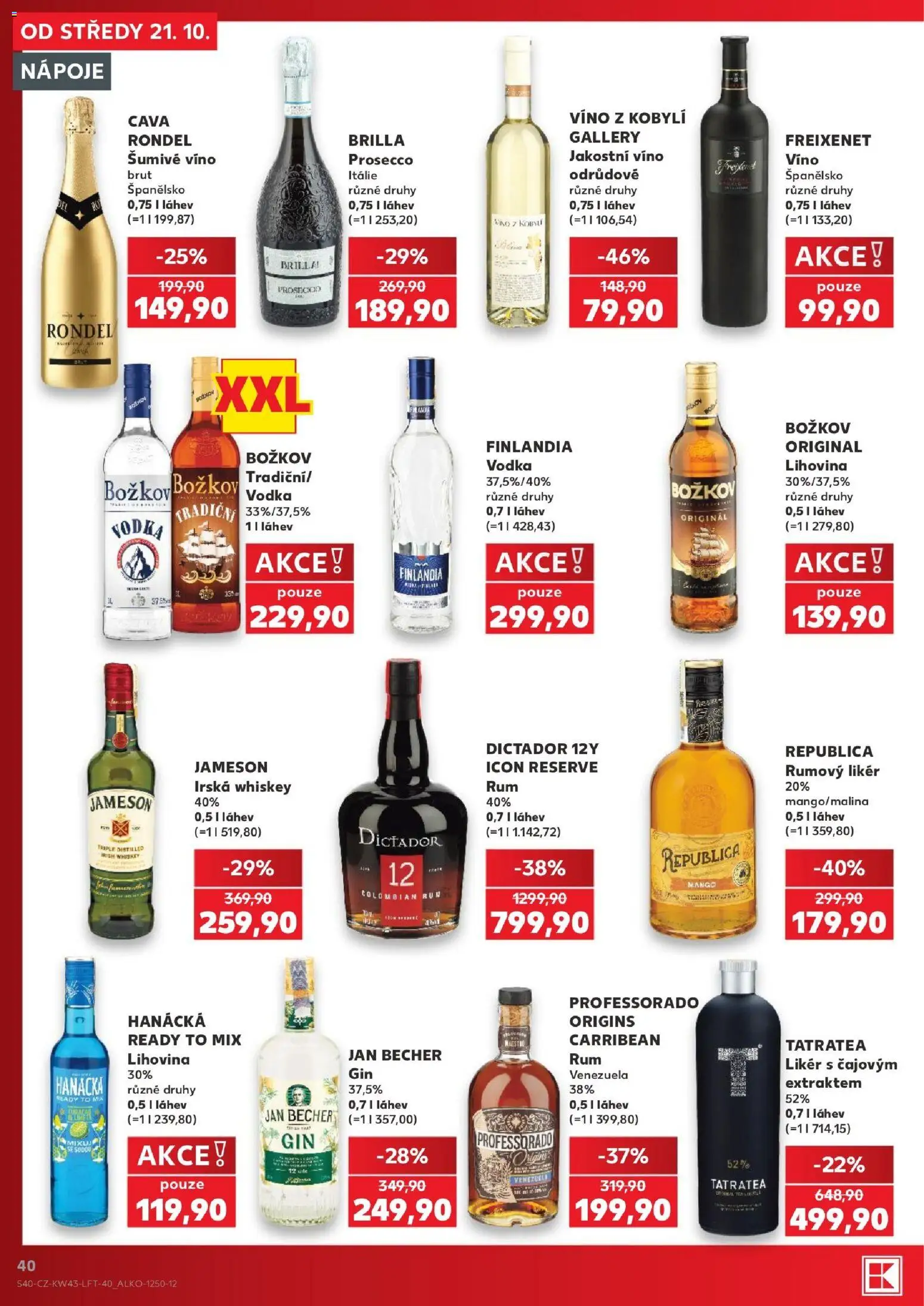 Kaufland leták - Liberec od 21.10.2026 | Strana: 40 | Produkty: Vodka Božkov, Víno, Lahve, Láhev