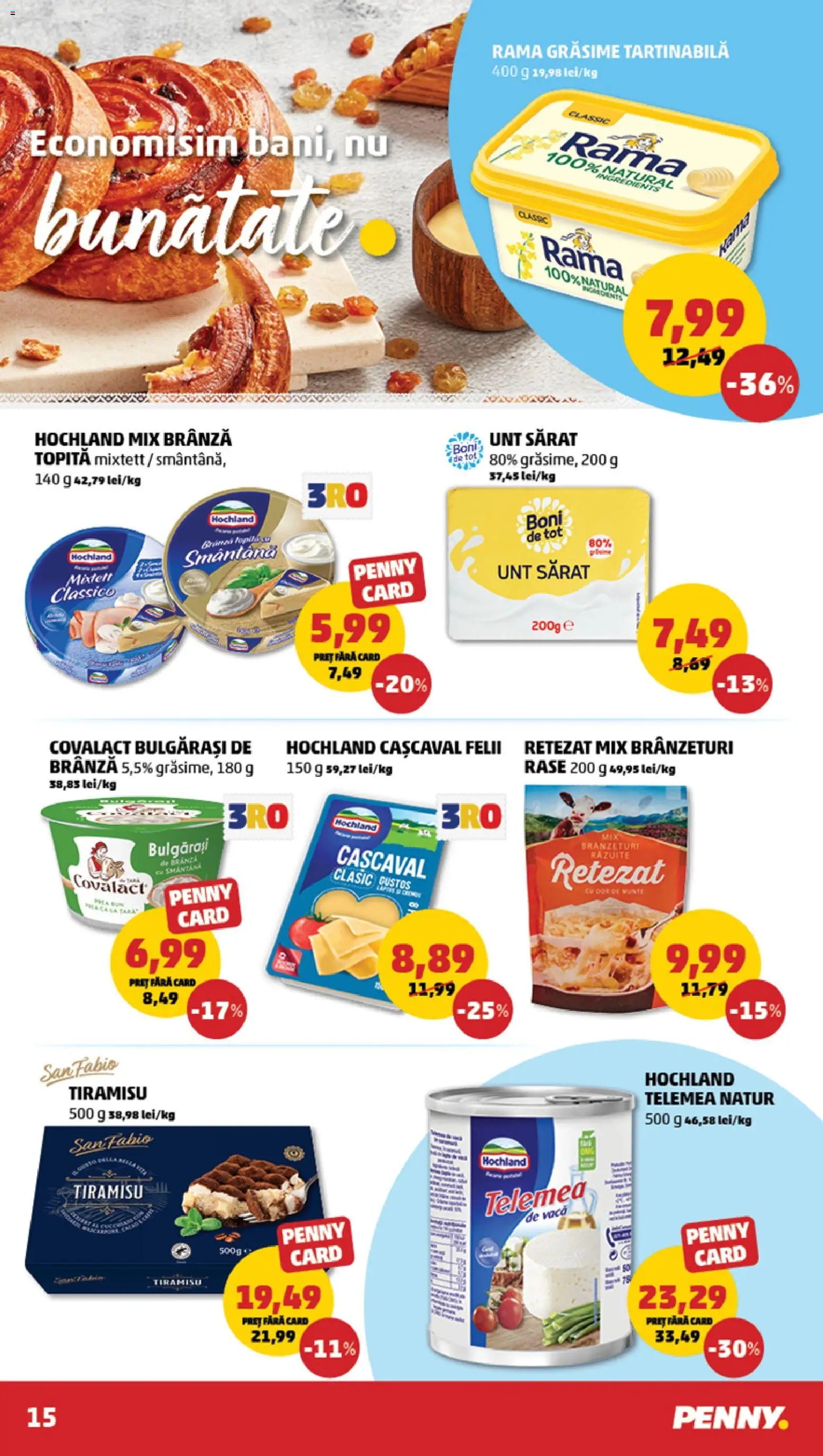 Noul catalog PENNY – valabil de la 05.08.2026 | Pagină: 15 | Produse: Cașcaval, Unt, Tiramisu, Smântână