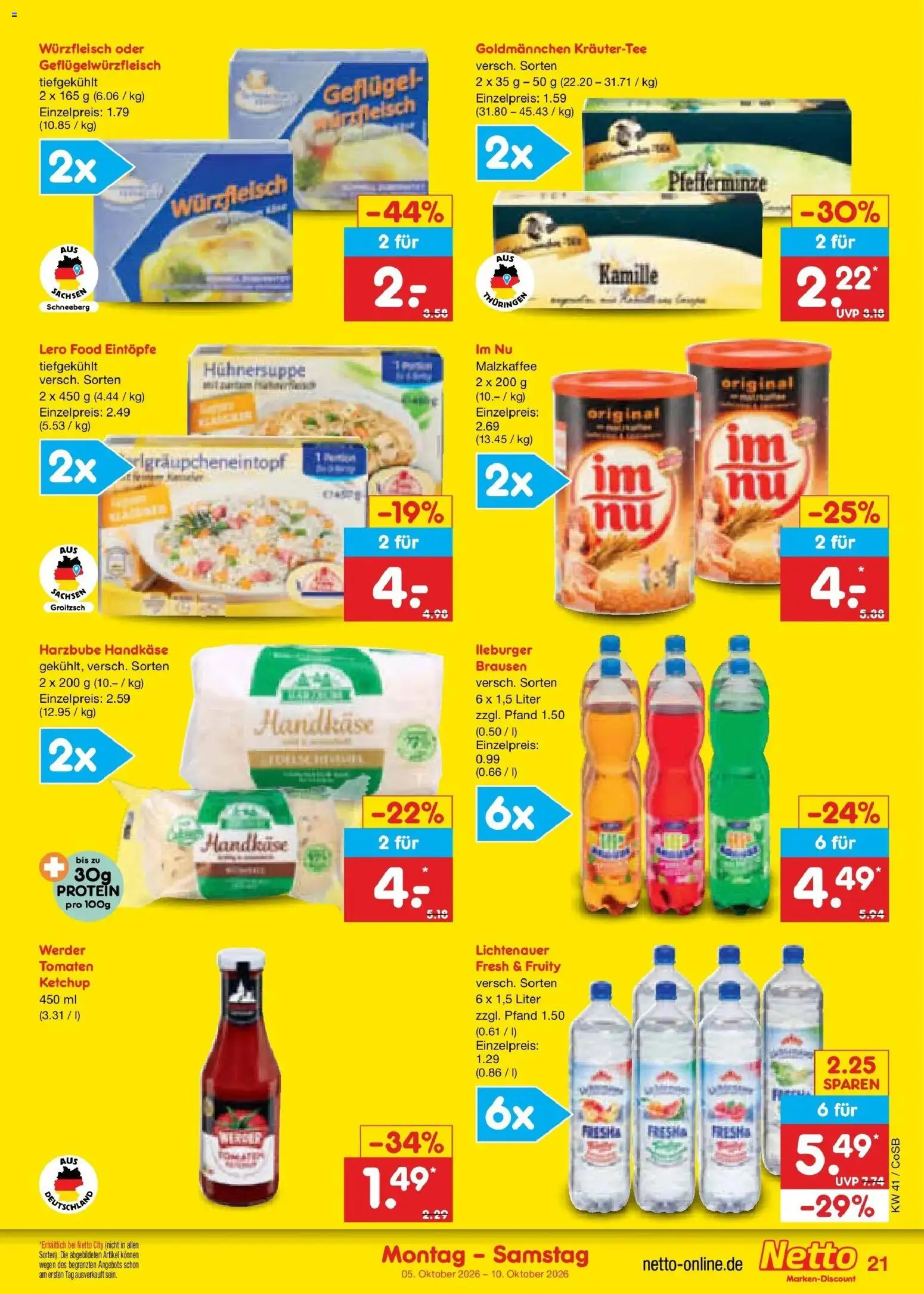 Netto Marken-Discount Prospekt Leipzig – gültig ab 05.10.2026 | Seite: 21 | Produkte: Tomaten, Kräutertee, Ketchup