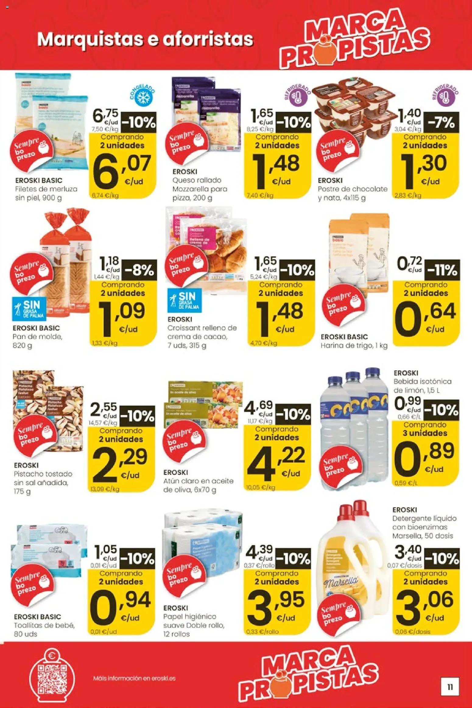 Eroski Quieres ahorrar conmigo │ válido desde el 30.04.2026 | Página: 11 | Productos: Chocolate, Papel higienico, Queso rallado, Crema