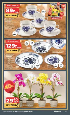 Pogląd oferty "Netto gazetka od czwartku NonFood" - ważna od 08.10.2026 | Strona: 3 | Produkty: Talerze, Płytki, Storczyk