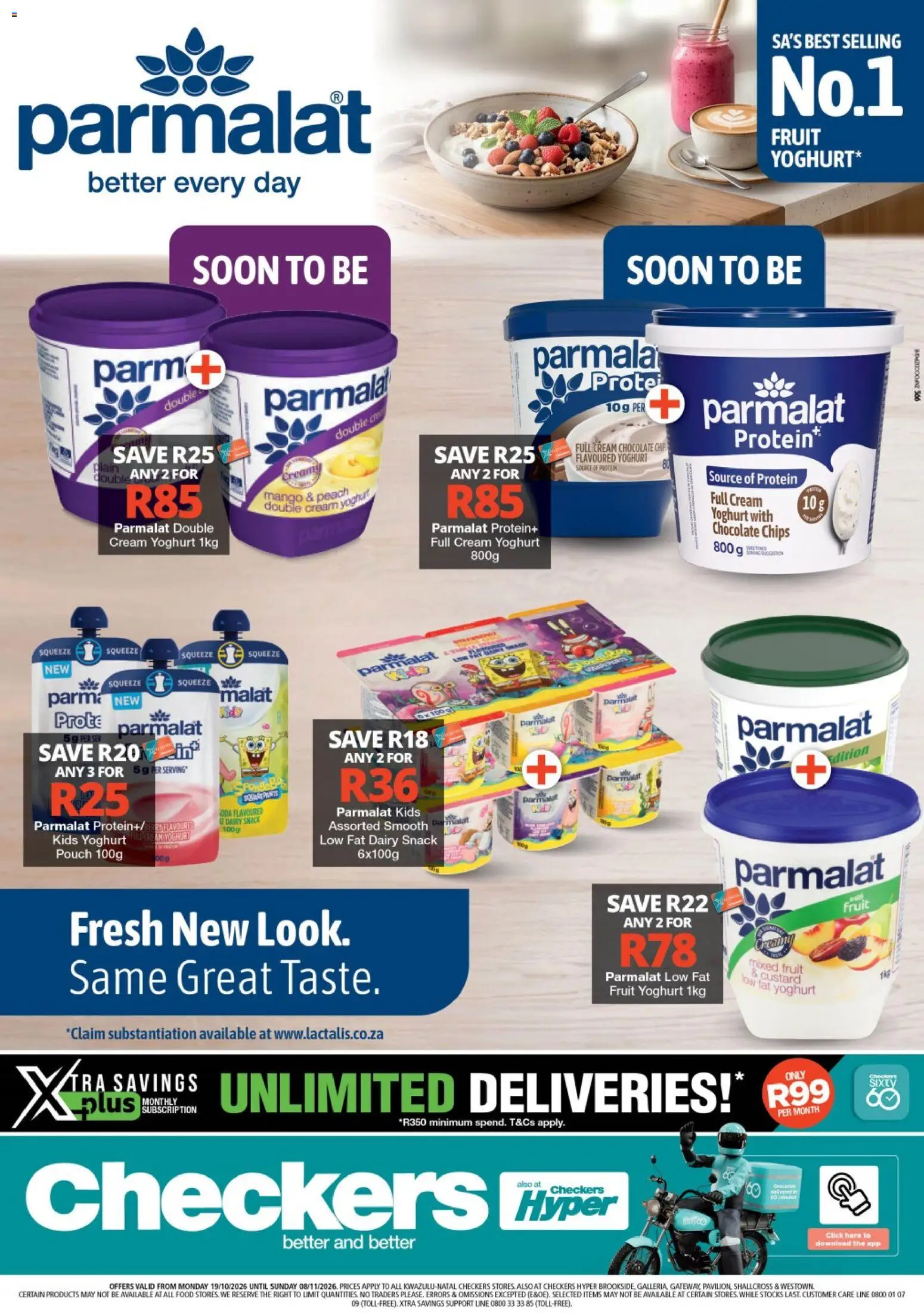 New Checkers catalogue – valid from 19/10/2026 | Page: 1 | Products: Protein, Chips, Cream, Peach