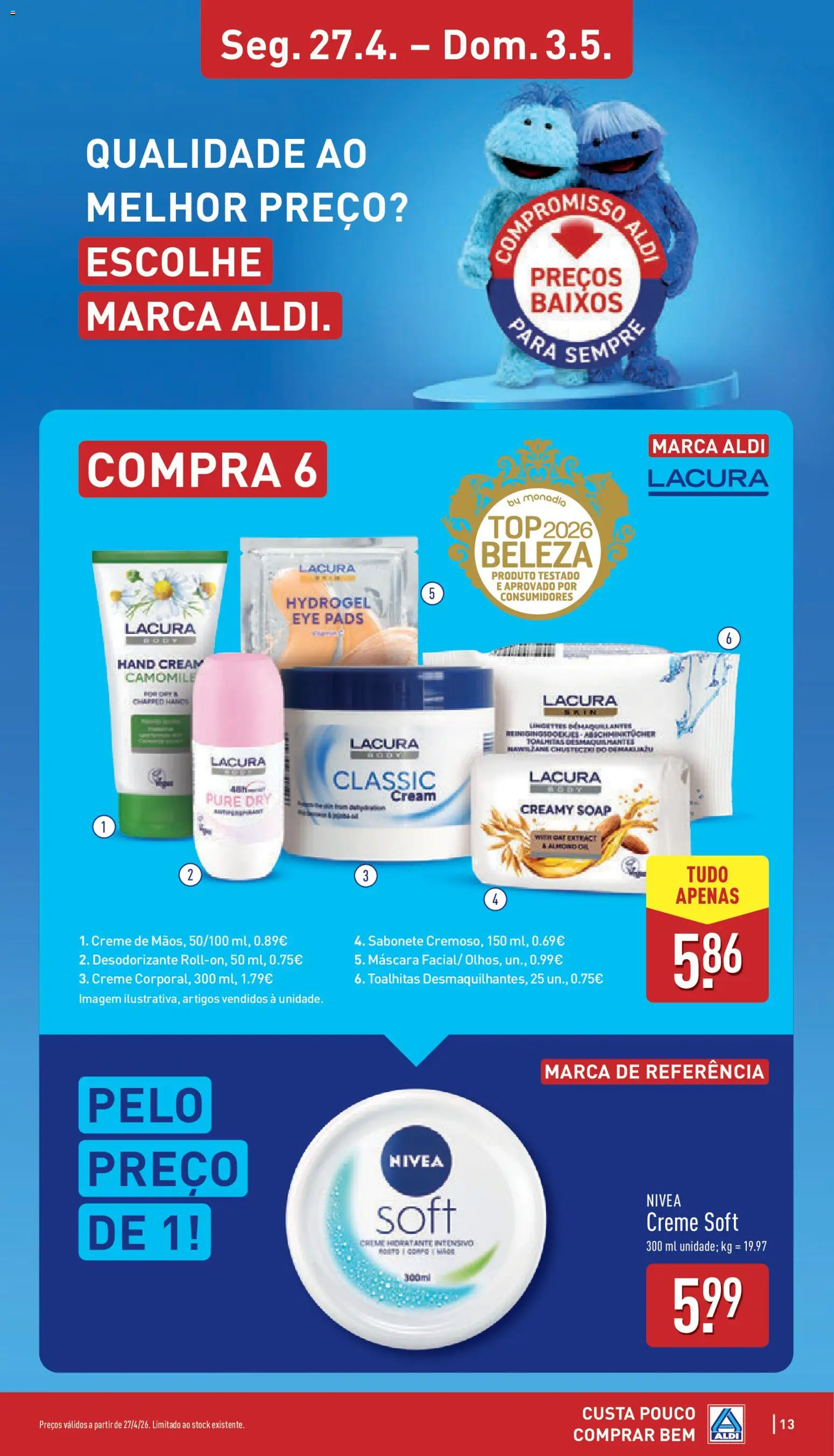 Aldi folheto │ válido de 27.04.2026 | Página: 13 | Produtos: Top, Desodorizante, Sabonete, Creme