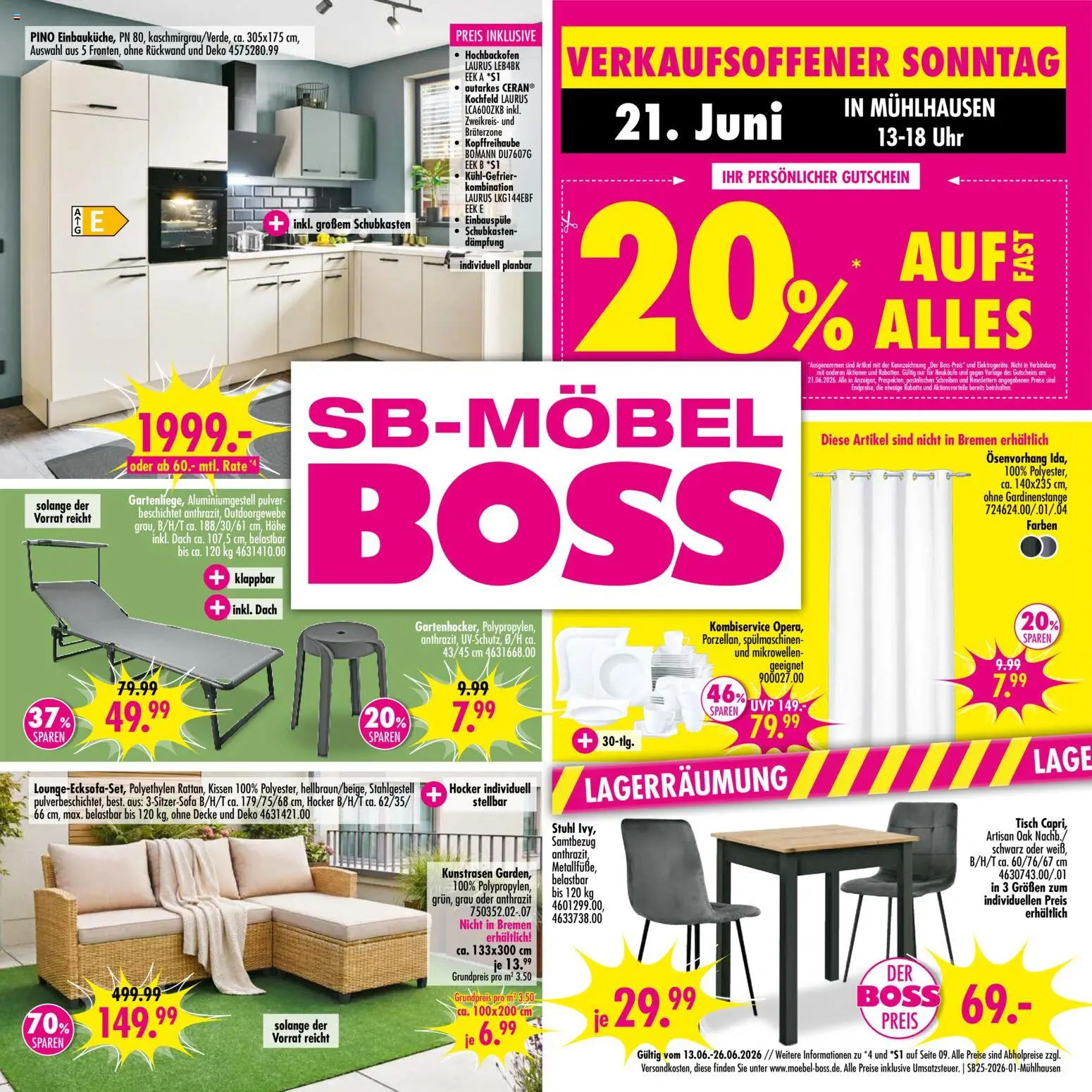 SB Möbel Boss Prospekt Mühlhausen – gültig ab 13.06.2026 | Seite: 1 | Produkte: Kissen, Decke, Tisch, Stuhl