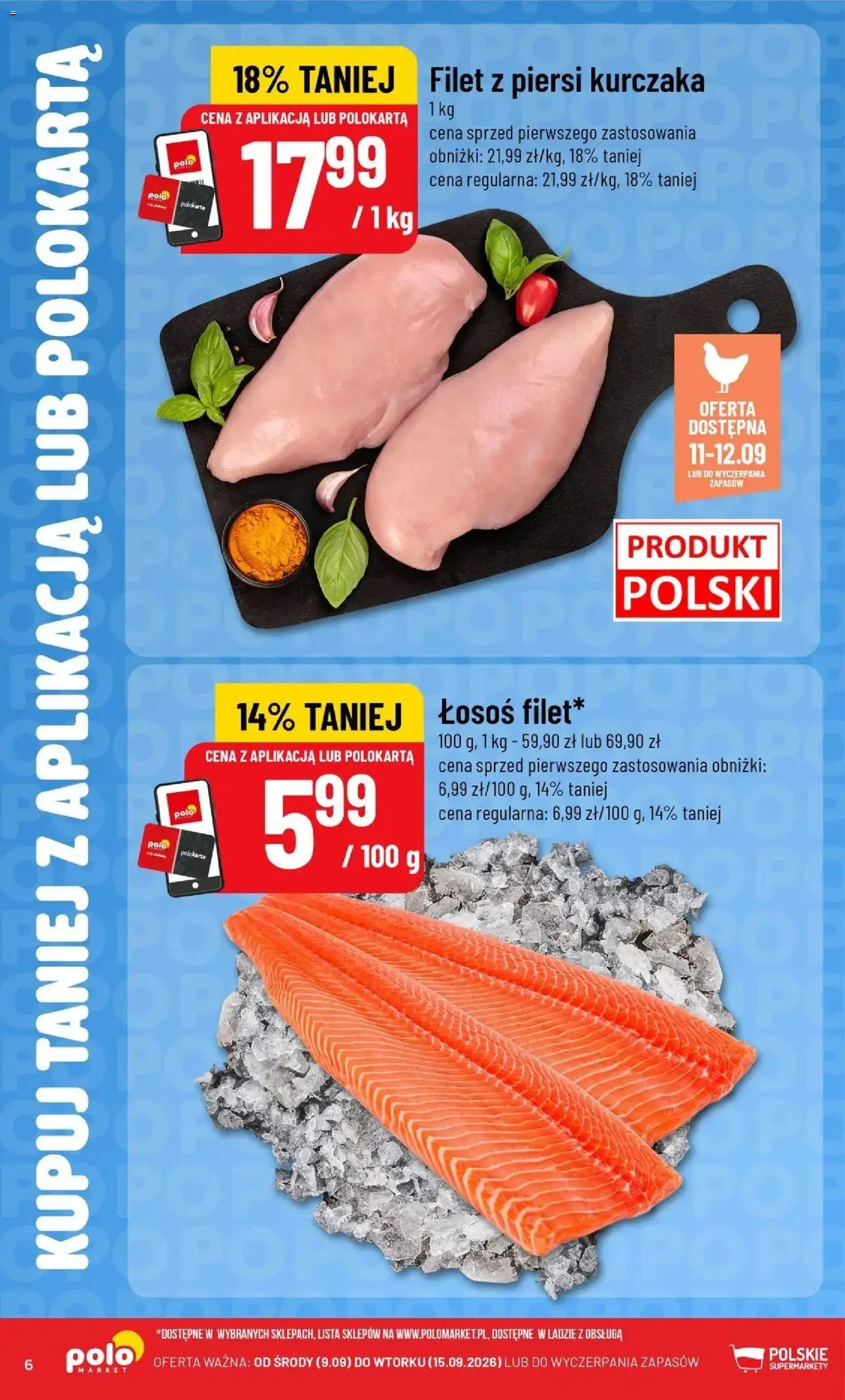 Nowa POLOmarket gazetka od jutra 09.09.2026 | Strona: 6 | Produkty: Piersi, Łosoś, Filet, Filet z piersi kurczaka