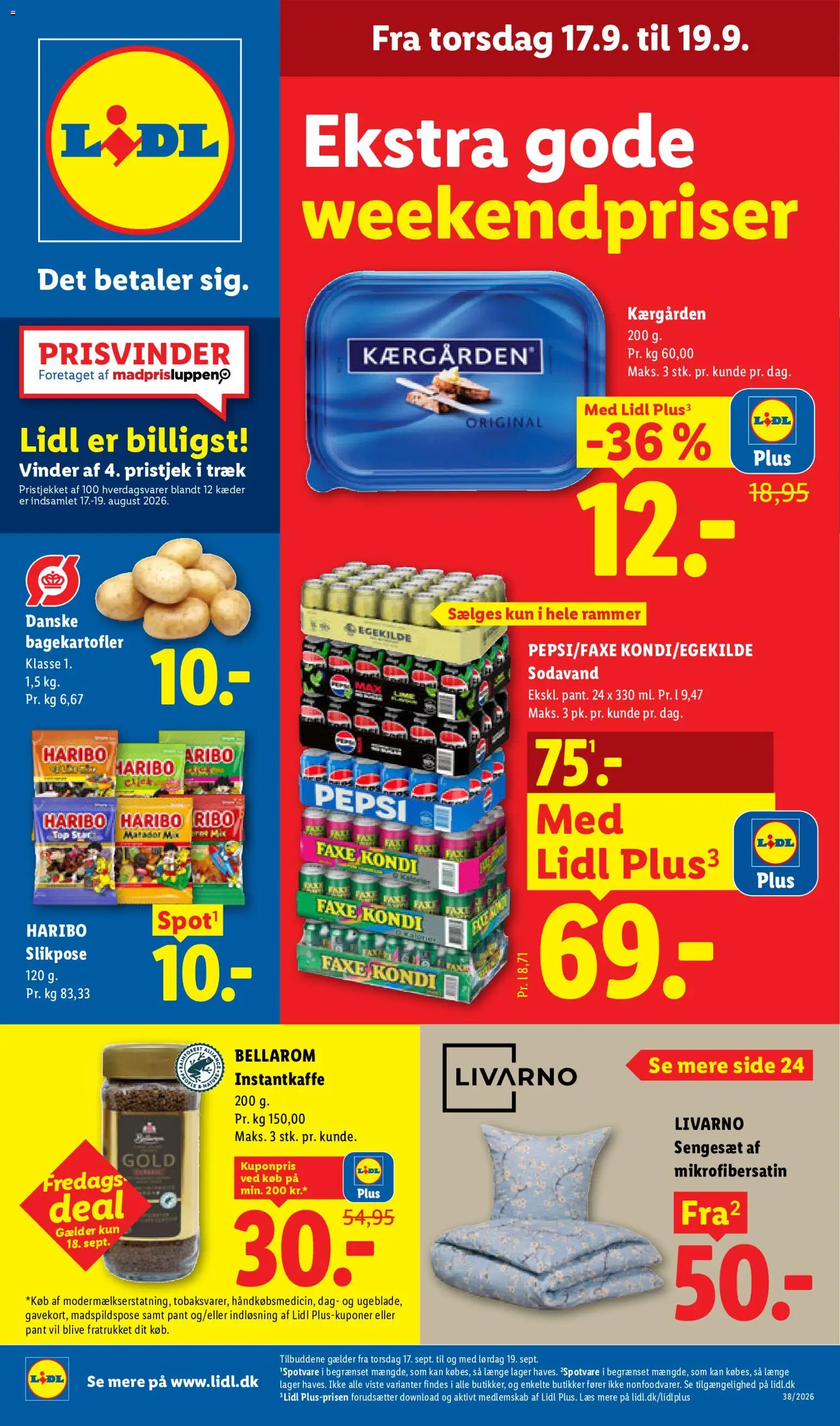 Lidl tilbudsavis – gyldig fra 13/09/2026 | Side: 1 | Produkter: Sodavand, Sengesæt, Faxe Kondi, Pepsi
