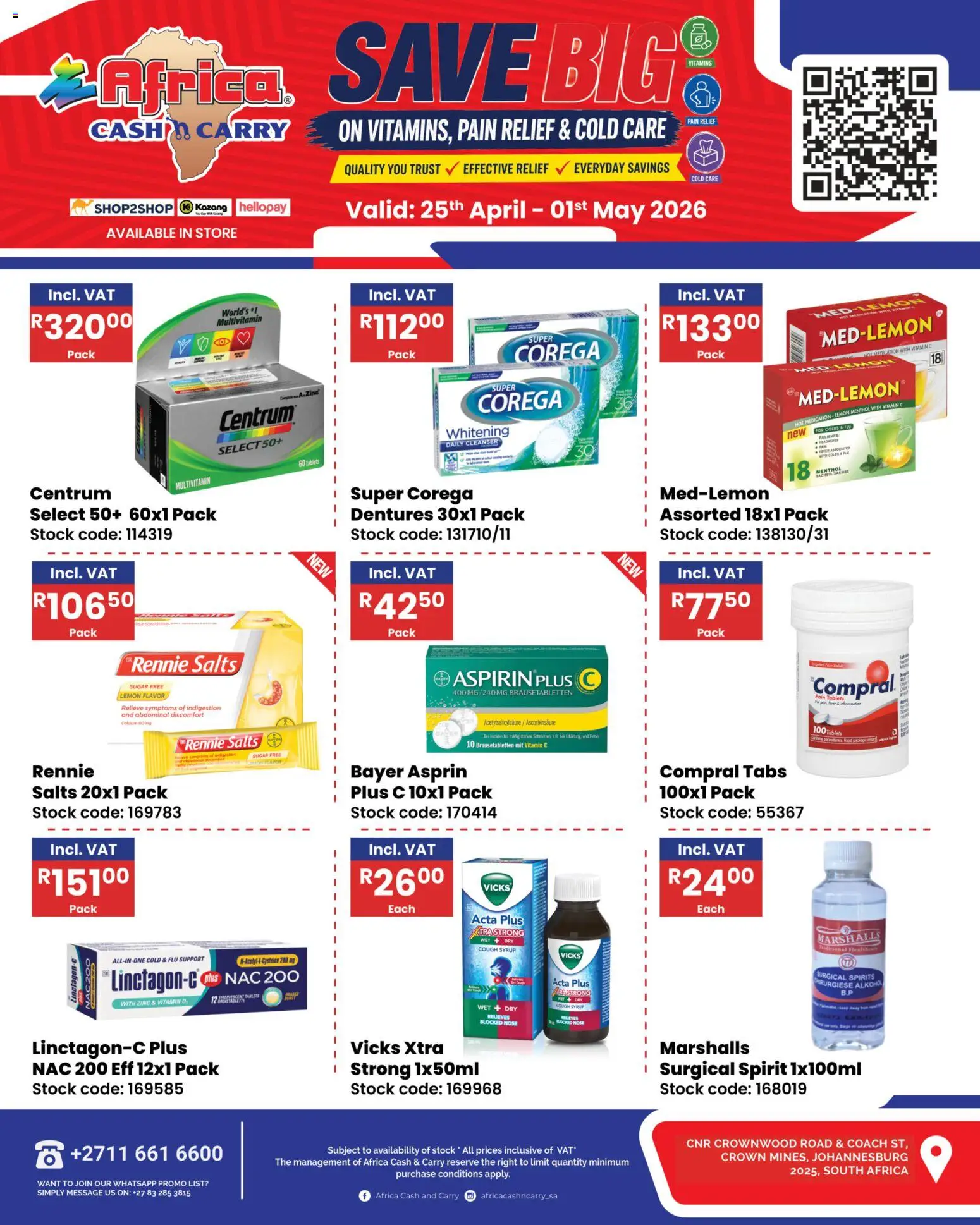 New Africa Cash & Carry catalogue – valid from 25.04.2026 | Page: 1 | Products: Vitamins, Stock, Sugar, Lemon