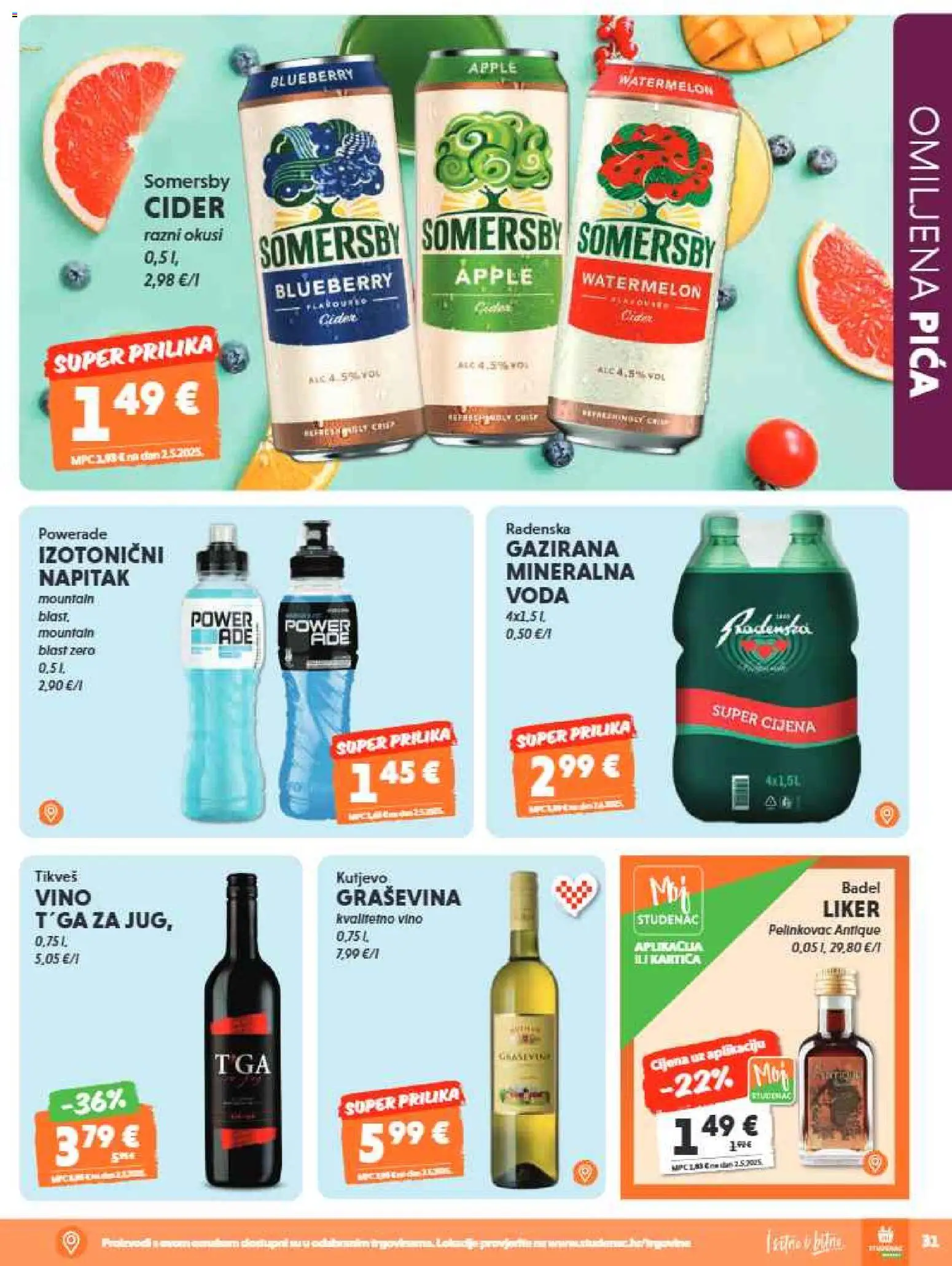 Studenac katalog | vrijedi od 01.07.2026 | Stranica: 33 | Proizvodi: Radenska, Vino, Pelinkovac Antique, Liker