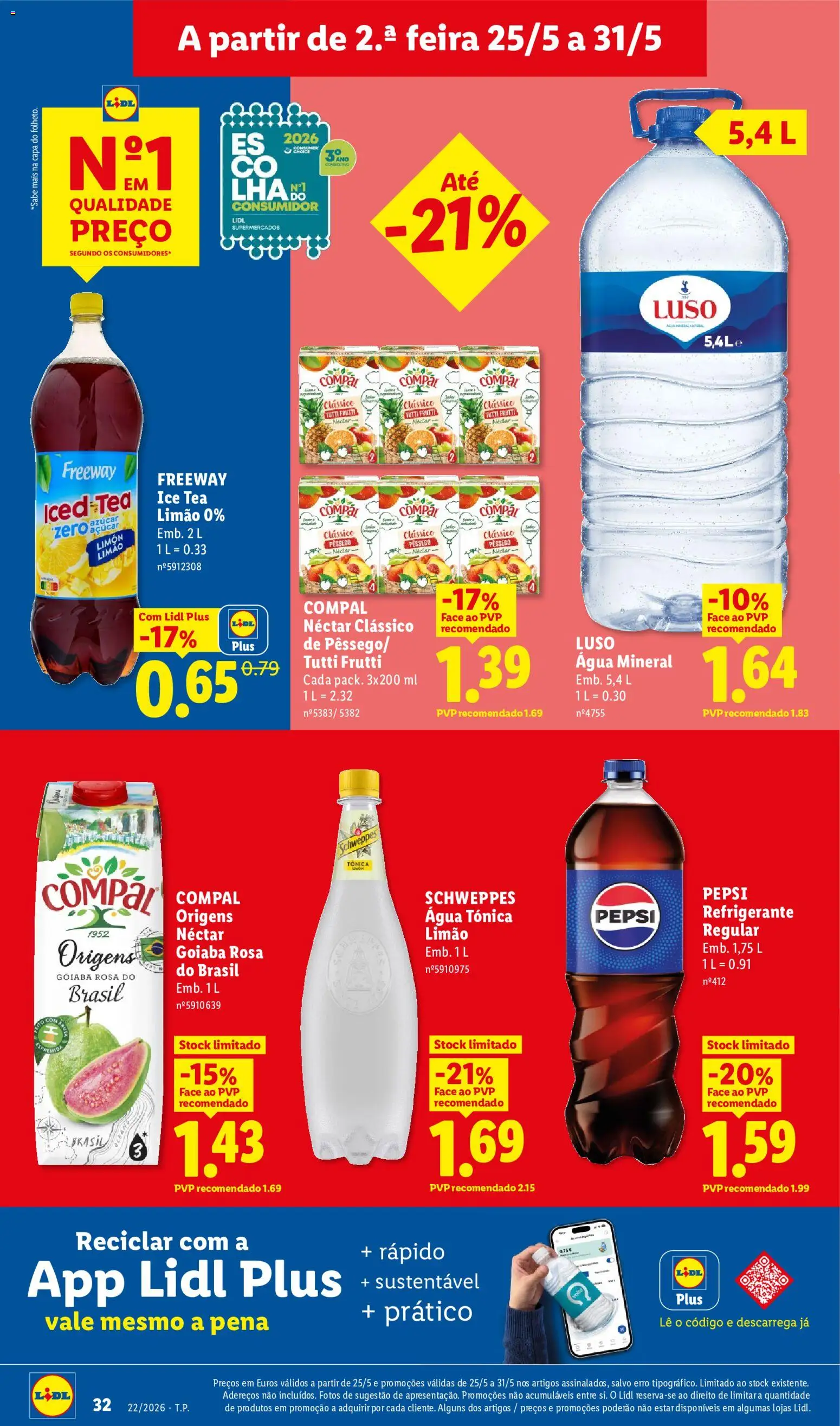 Lidl folheto │ válido de 25.05.2026 | Página: 32 | Produtos: Agua, Refrigerante, Açúcar, Água mineral