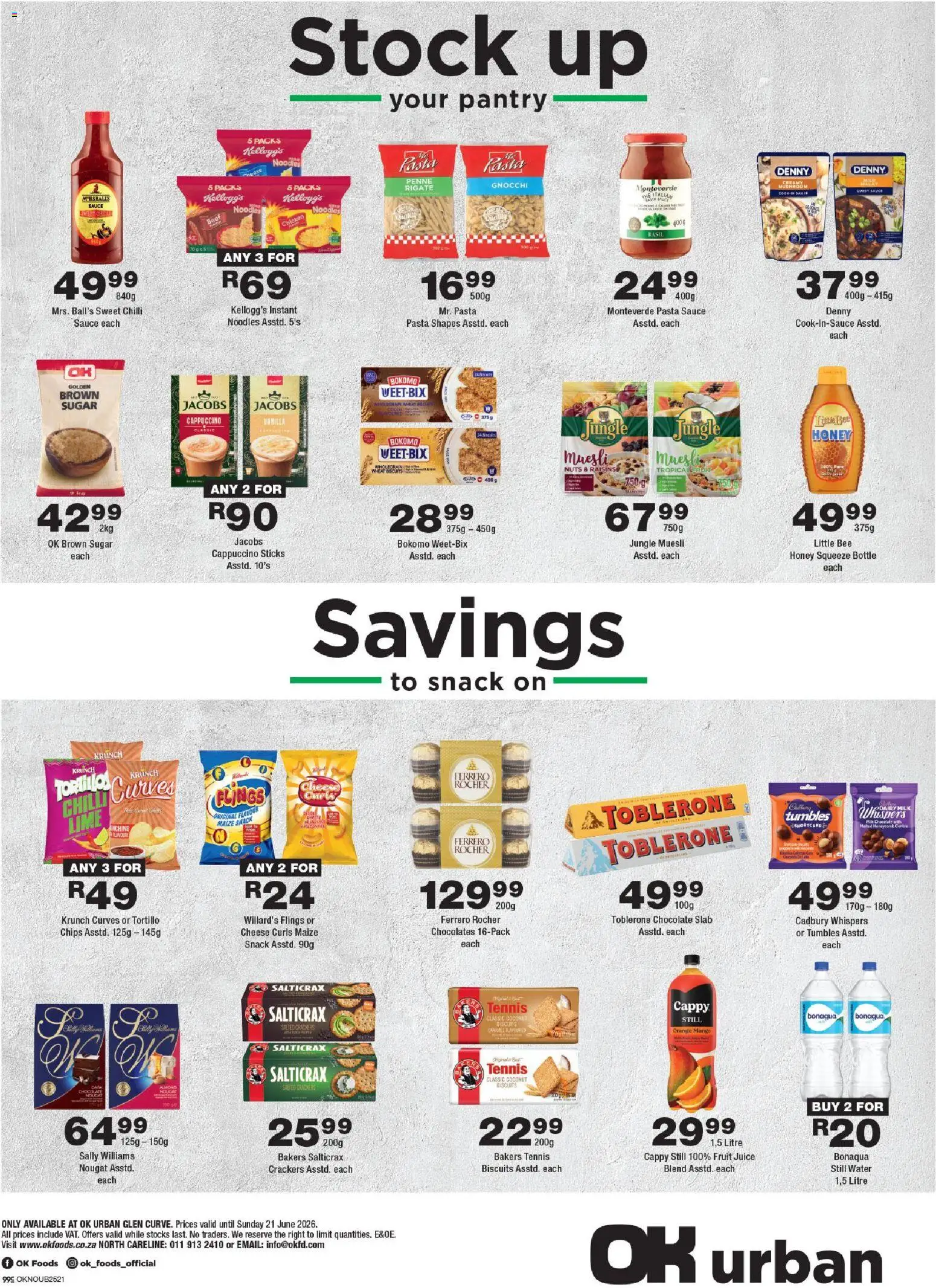 New OK Foods catalogue – valid from 10.06.2026 | Page: 4 | Products: Chocolate, Juice, Raisins, Water