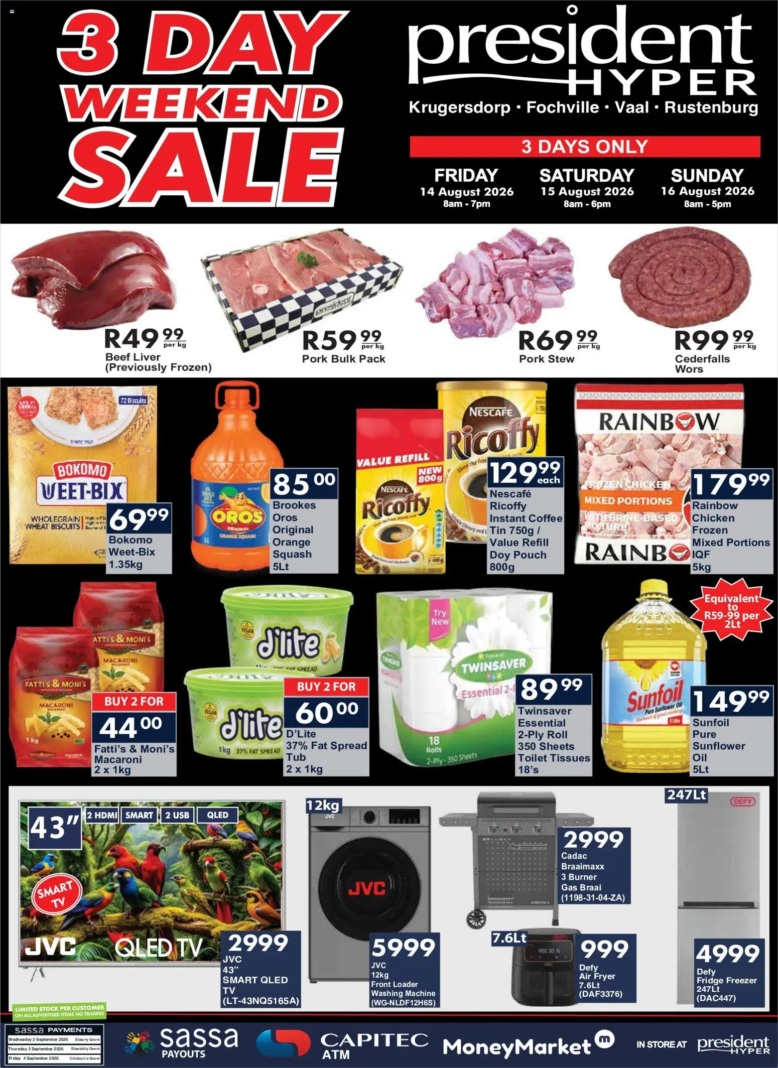 New President Hyper catalogue – valid from 14/08/2026 | Page: 1 | Products: Washing machine, Toilet, Chicken, Instant coffee