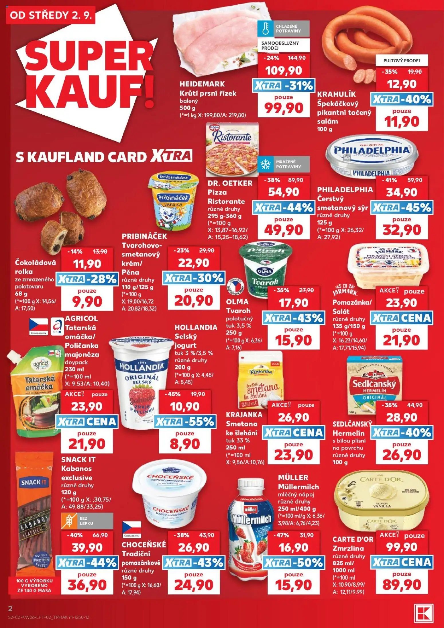 Kaufland leták - Chomutov od 02.09.2026 | Strana: 2 | Produkty: Zmrzlina, Kabanos, Smetana ke šlehání, Majonéza