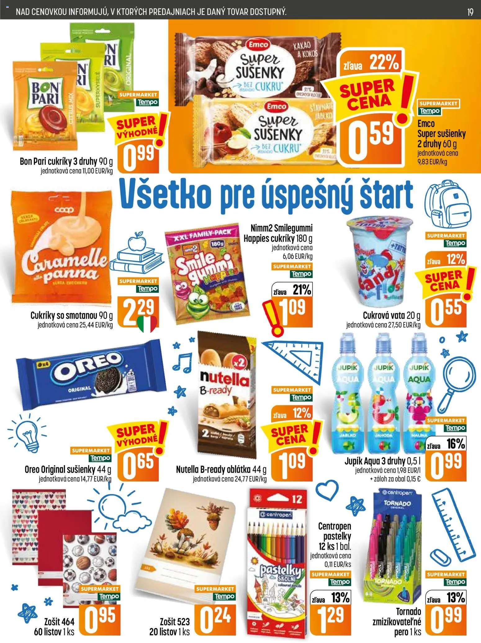 Nové COOP Jednota akcie – leták je platný od 13.08.2026 | Strana: 19 | Produkty: Sušienky, Zošit, Cukríky, Nutella