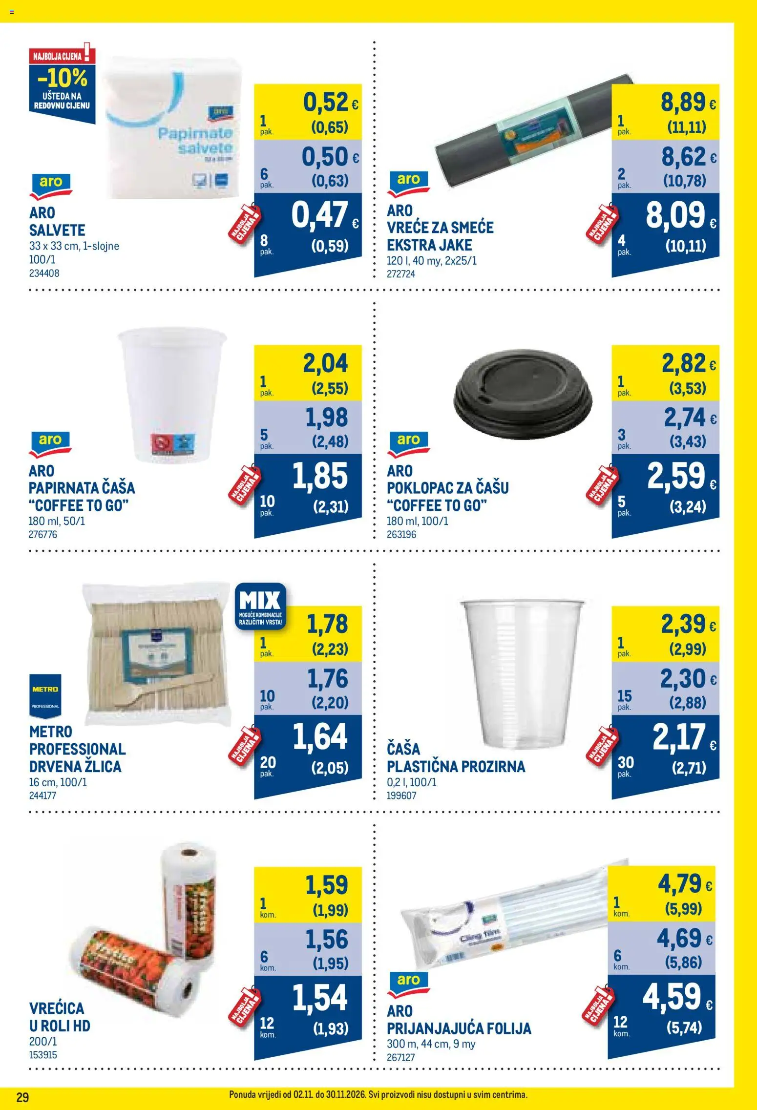 Metro katalog | vrijedi od 02.11.2026 | Stranica: 29 | Proizvodi: Folija, Salvete, Vreće za smeće