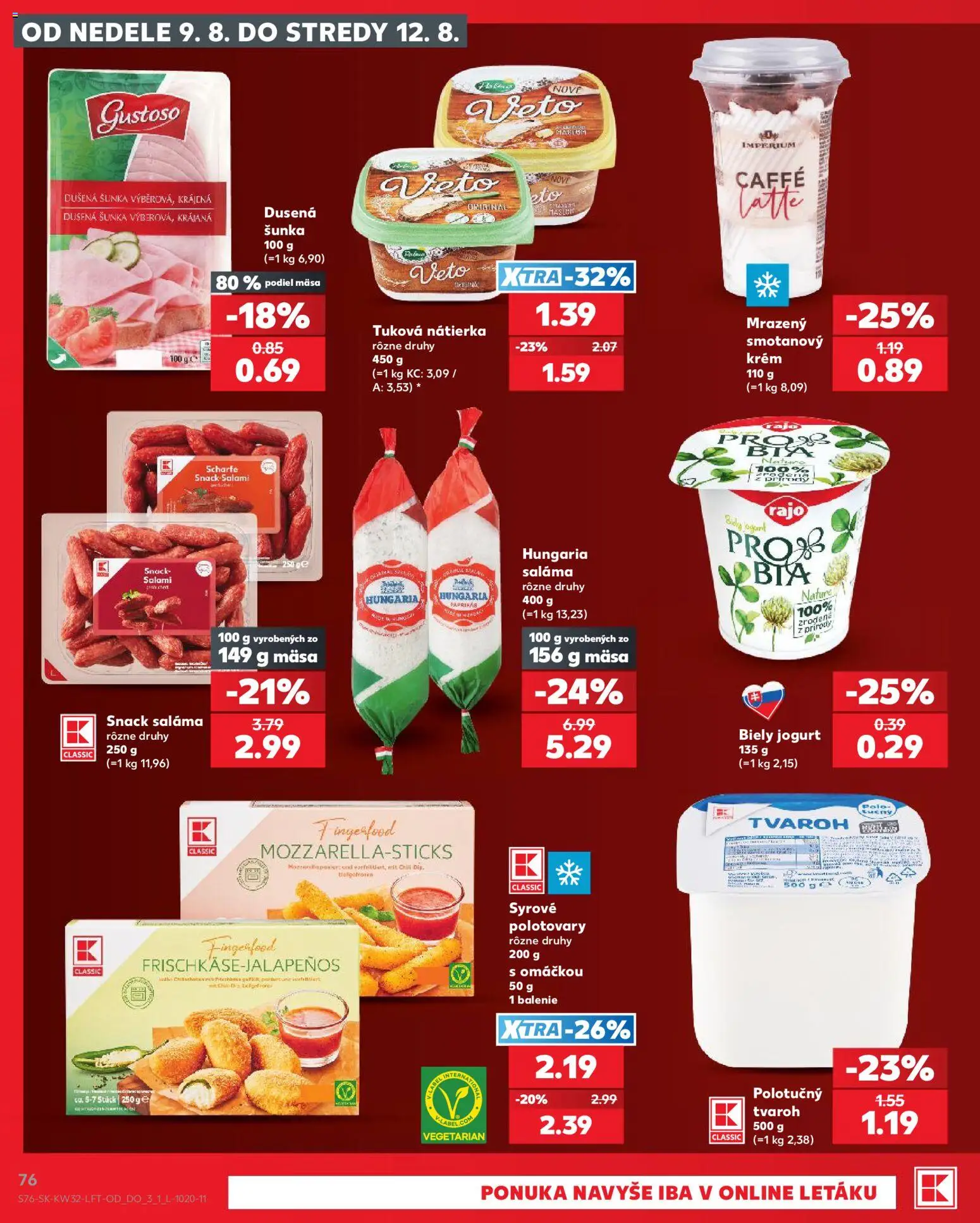 Nové Kaufland akcie – leták je platný od 06.08.2026 | Strana: 76 | Produkty: Šunka, Biely jogurt, Krém, Tvaroh