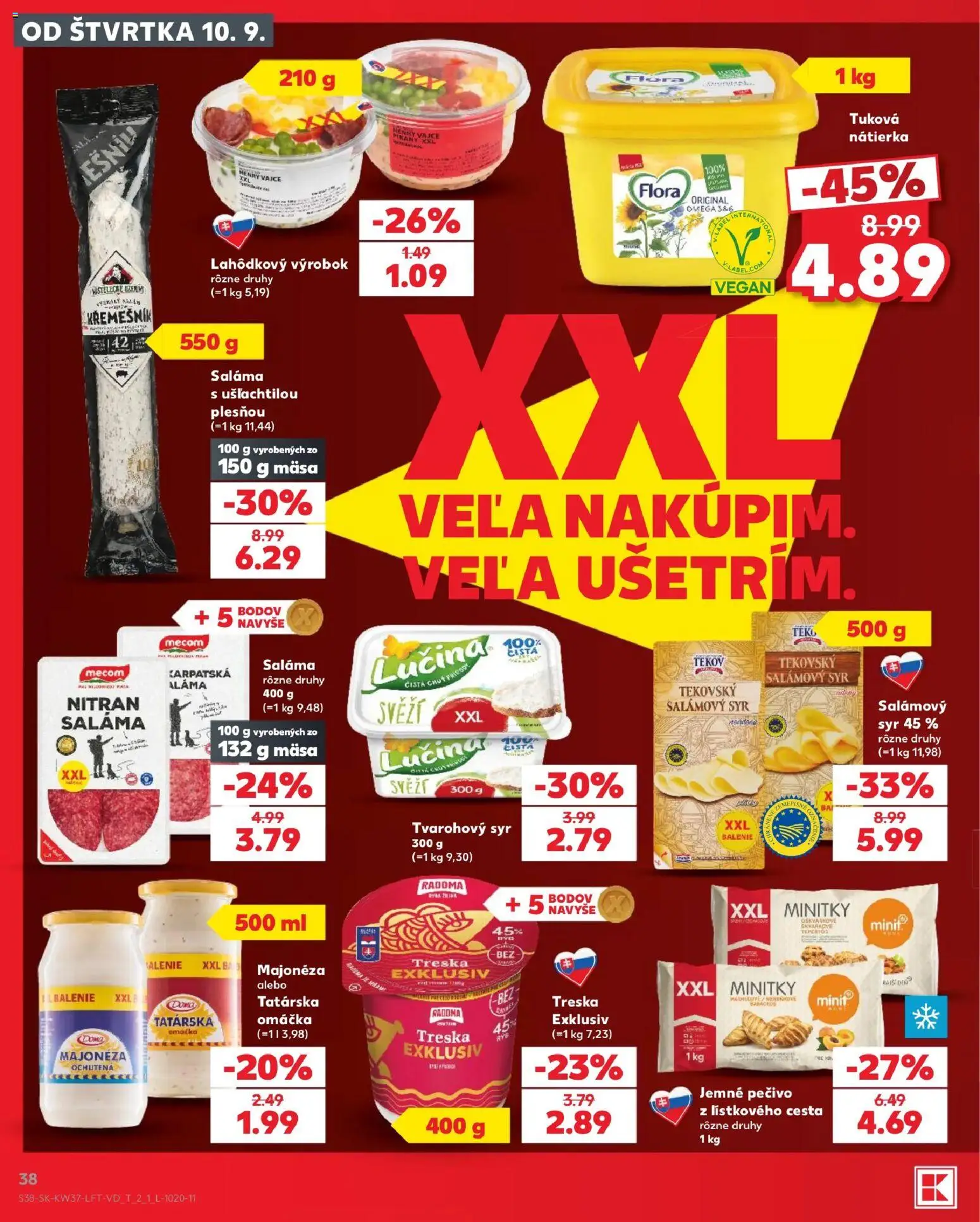 Nové Kaufland akcie – leták je platný od 10.09.2026 | Strana: 38 | Produkty: Omega, Tatárska omáčka, Flora, Treska