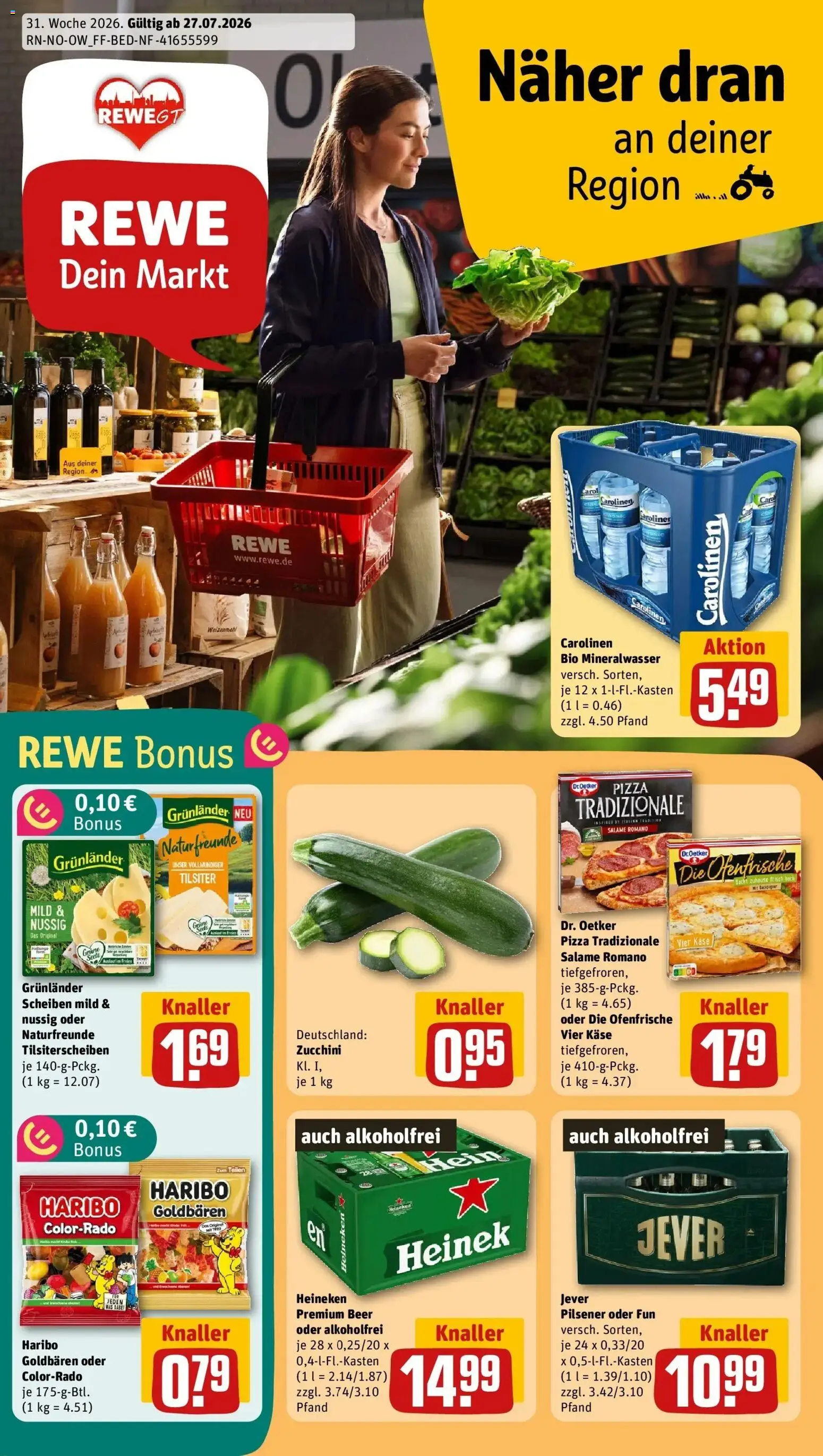 Rewe Prospekt Gütersloh – gültig ab 27.07.2026 | Seite: 1 | Produkte: Käse, Grunlander, Pizza, Zucchini